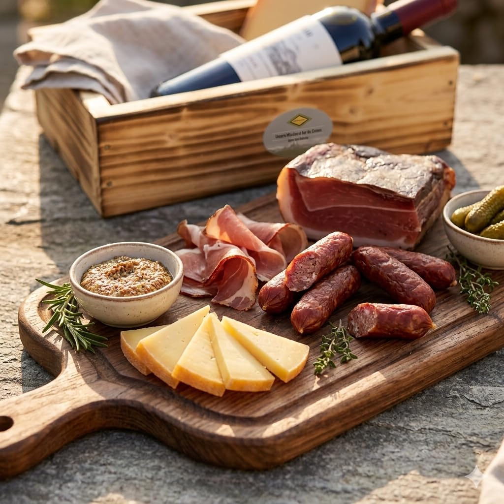 BAVAREGOLA Geschenkekiste mit Südtiroler Spezialitäten die "6er Marende" - Präsentkorb gefüllt mit Speck, Käse, Salami & Schinken von Viktor Kofler/Lana - Genuss Geschenk für Männer & Frauen