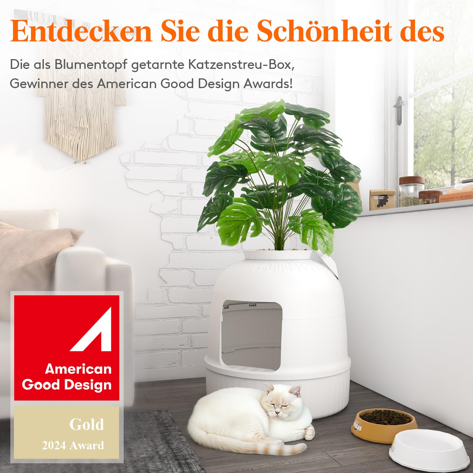 Lifewit Katzenklo Blumentopf mit Pflanze & Schaufel, Katzenklo Versteckt, Katzentoilette XXL mit Geruchskontrolle & Kohlefilter, Wohnzimmer, Schlafzimmer, Ecke, Weiß