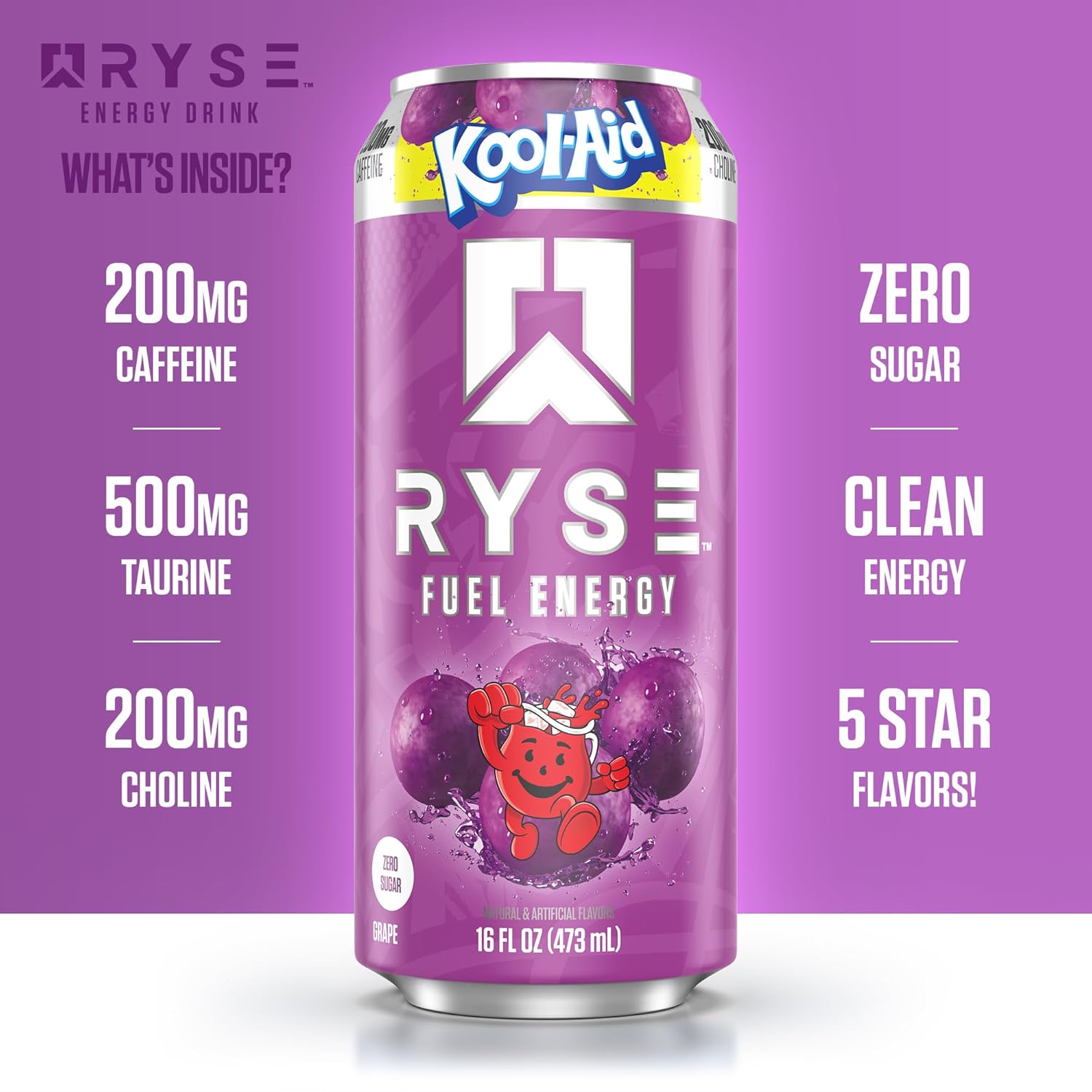 RYSE Fuel Energy Drink - Variety Pack - Sugar Free, Gluten Free & Vegan - 200mg Natural Caffeine, Taurine & Choline for Focus & Energy - No Artificial Colors - 16 fl oz Cans (12-Pack)