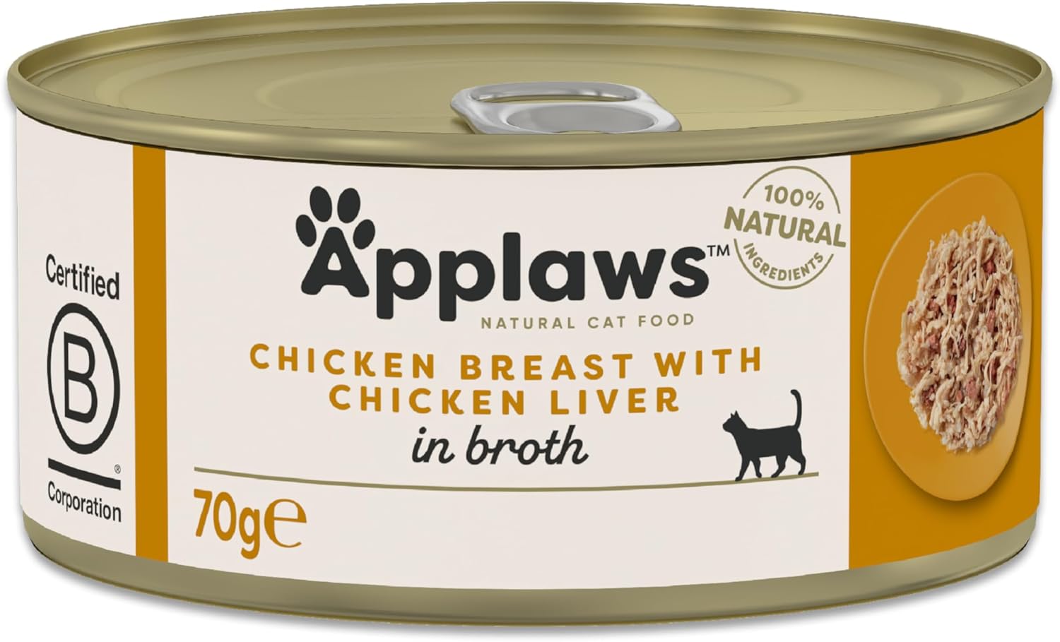Applaws 100% Natural Thunfischfilet Nassfutter in Brühe für ausgewachsene Katzen - 24 x 70g Dosen
