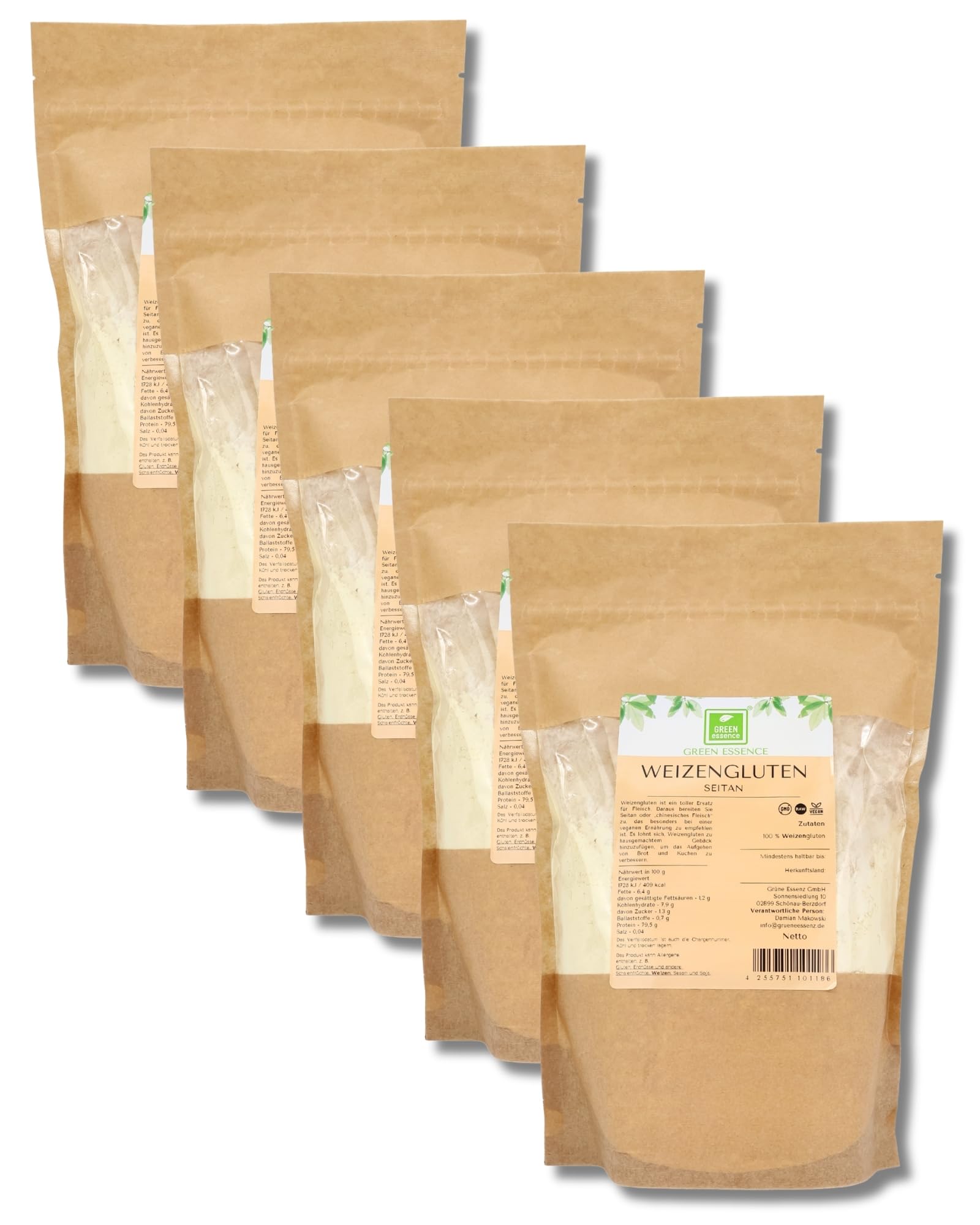 Weizengluten von der Grünen Essenz - veganer Fleischersatz - Seitan Basis Pulver - Weizenkleber low carb - natürliches Verdickungsmittel - rein pflanzlich - Weizeneiweiß