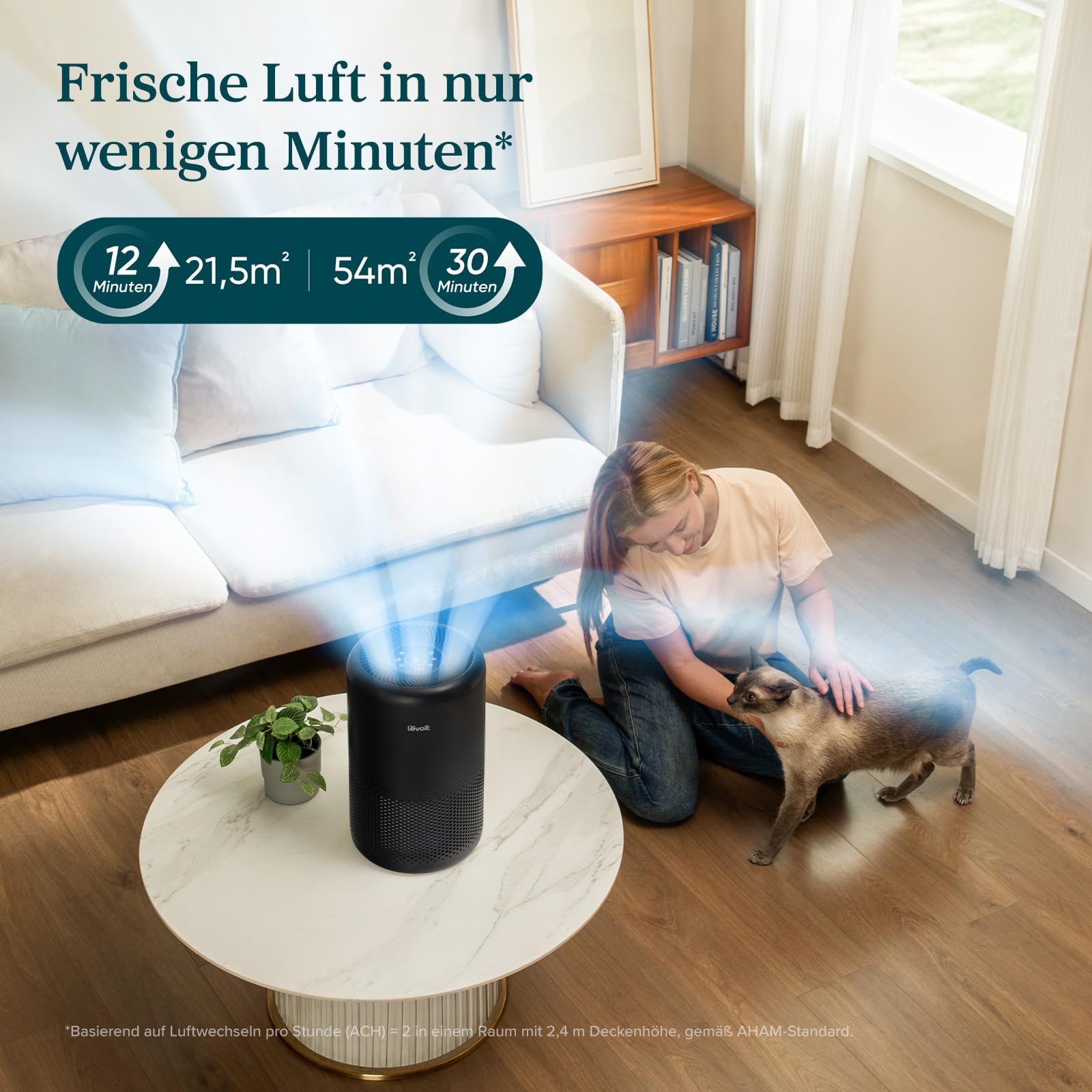Levoit Luftreiniger mit HEPA Luftfilter gegen 99,97 Prozent Schimmel Staub Pollen Tierhaare, Luftqualitäts-Feedback und Auto-Modus, CADR 240m³/h für Raucherzimmer, bis zu 50m², Weiß