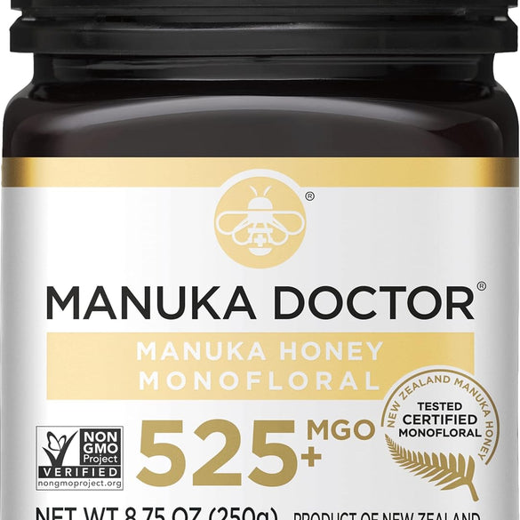 Manuka Doctor - MGO 525+ Manuka Honey Monofloral, 100% Pure New Zealand Honey. Certified. Guaranteed. Raw. Non-GMO (8.75 oz)