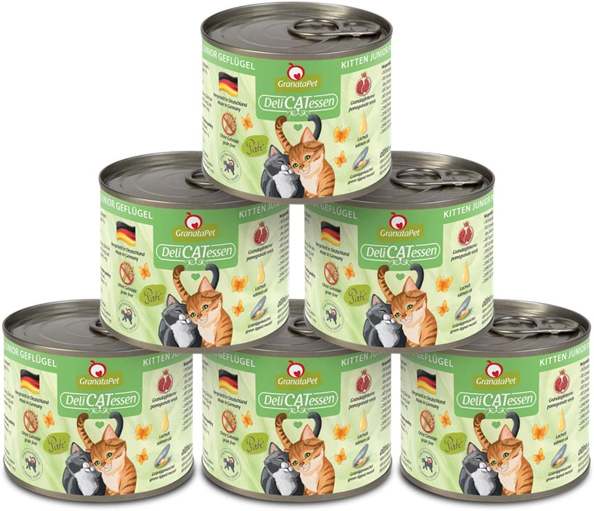 GranataPet DeliCatessen Huhn PUR, Nassfutter für Katzen, Futter ohne Getreide & ohne Zuckerzusätze, Katzenfutter mit hohem Fleischanteil & hochwertigen Ölen, 6 x 400 g