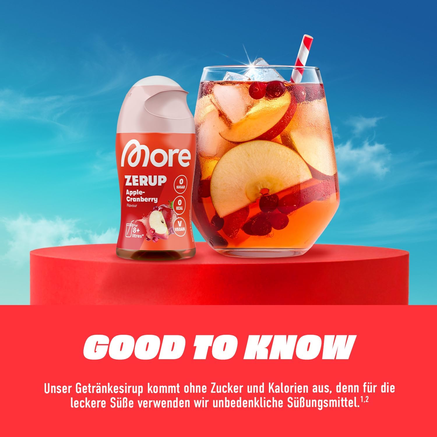 MORE Zerup, Peach Iced Tea, 65 ml, für bis zu 8 l Fertiggetränk, zuckerfreier Sirup mit u.a. echten Fruchtextrakten, vegan, zero Kalorien - made in Germany