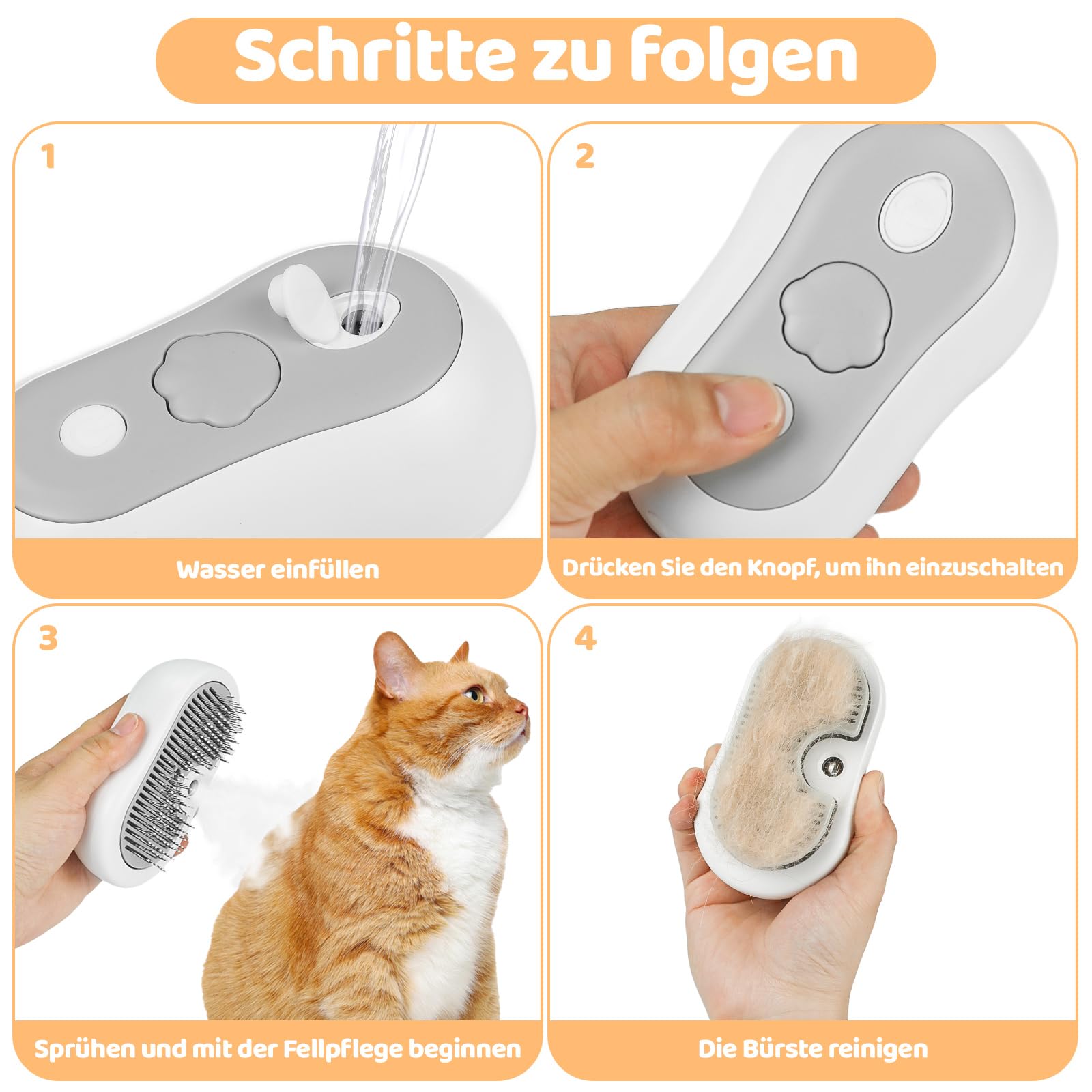 Nepfaivy Katzenbürste mit Dampf für Kurzhaar und Langhaar - Wiederaufladbare Katzen Bürste mit Auslöseknopf, Dampfbürste für Katzen und Hunde zum Entfernen von Losen Haaren und Schmutz