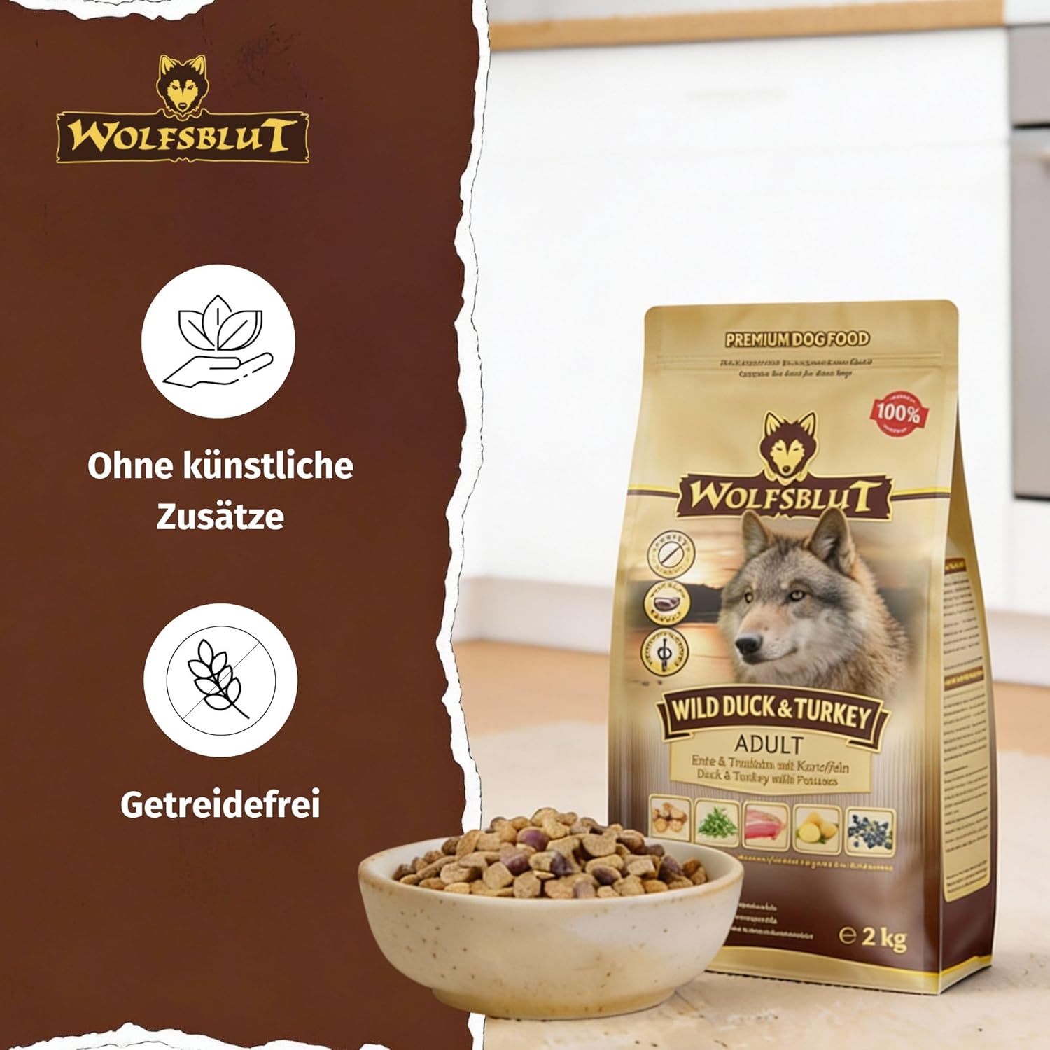 WOLFSBLUT – Wild Duck Adult | Trockenfutter mit natürlichen Zutaten und Superfoods für ausgewachsene Hunde. Getreidefreies Alleinfutter ohne Zusatzstoffe im Beutel | 12,5kg Ente