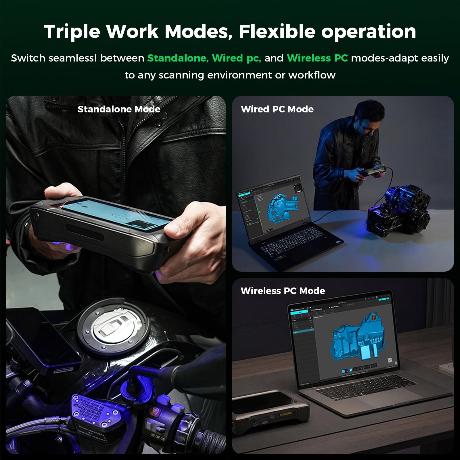 Creality Sermoon S1 3D Scanner, High-Precision 0.02mm Metrology-Grade 3D Scanner for 3D Printing with Blue/IR Laser, Exclusive Single-line Deep Hole scanning Technology, Wireless Support