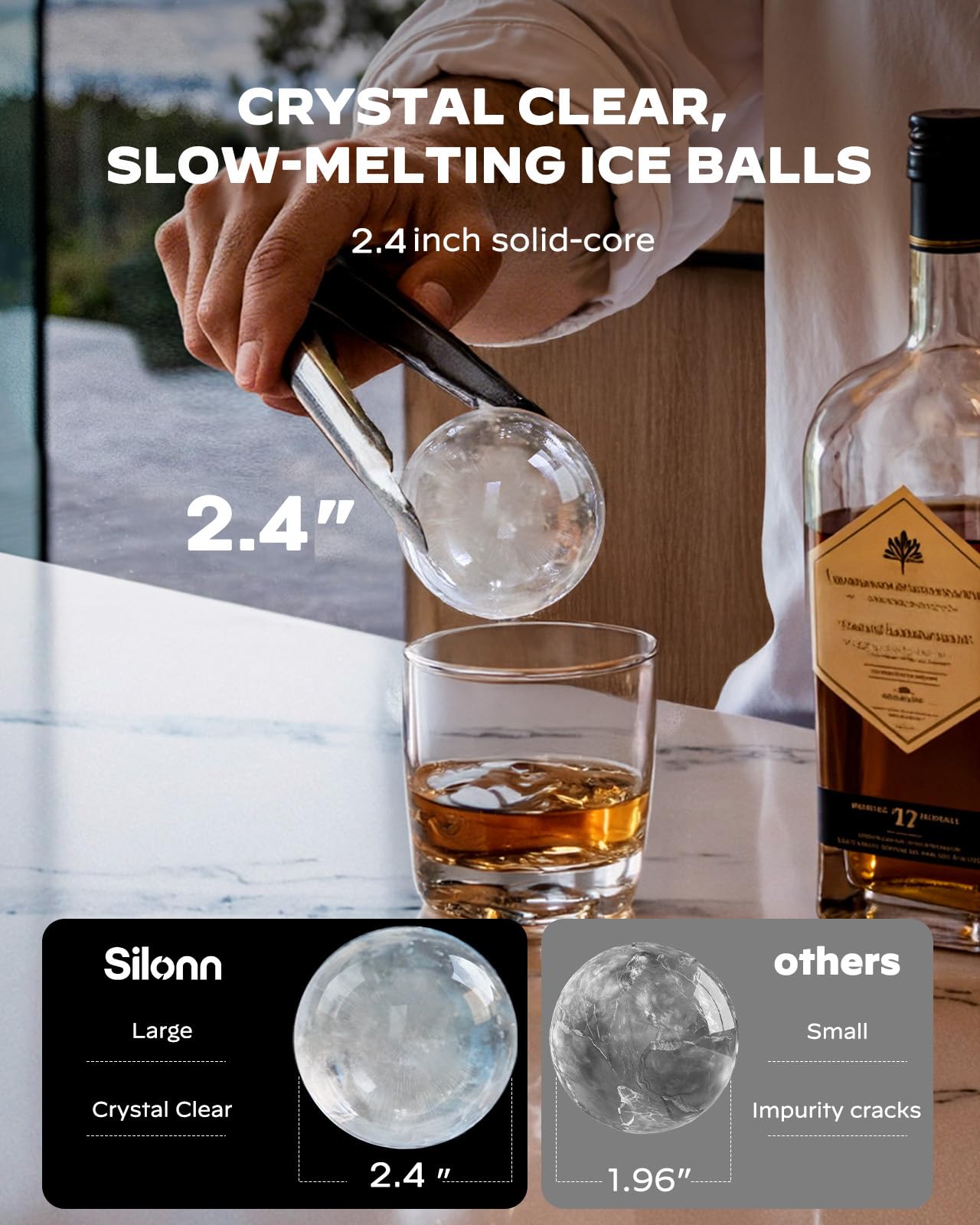 Silonn Ice Maker Countertop, Portable Ice Machine with Carry Handle, Self-Cleaning Ice Makers with Basket and Scoop, 9 Cubes in 6 Mins, 26 lbs per Day, Ideal for Home, Kitchen, Camping, RV