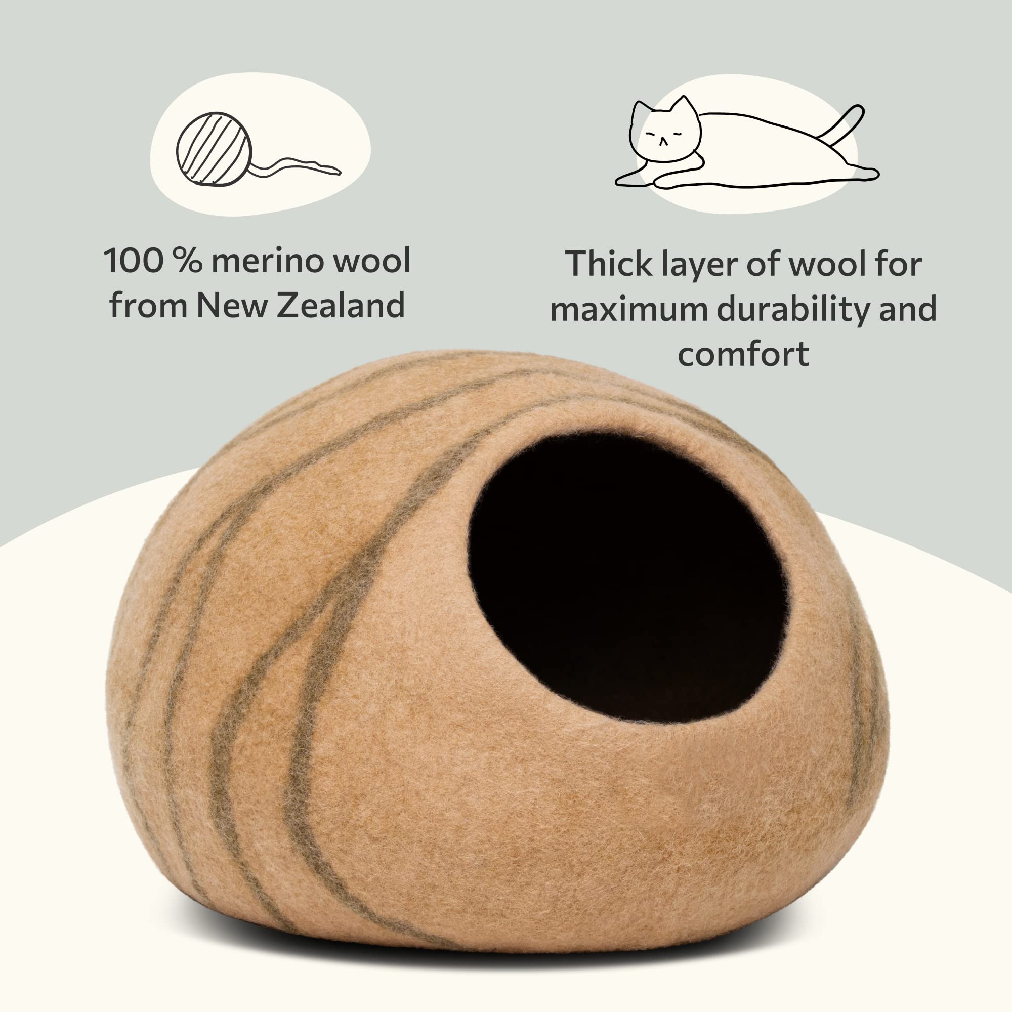 MEOWFIA Katzenbett aus Merinowolle – Handgefilztes, Umweltfreundliches Katzenbett für Katzen & Kätzchen – Weiches Schlafbett, Warm im Winter & Kühl im Sommer, Stilvolles Design