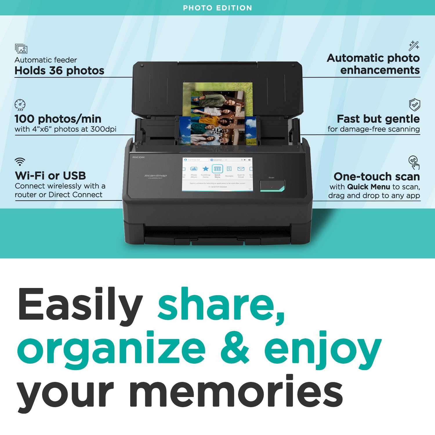 ScanSnap iX2500 Wireless or USB High-Speed Cloud Enabled Document, Photo & Receipt Scanner with Large 5" Touchscreen and 100 Page Auto Document Feeder for Mac or PC, Black