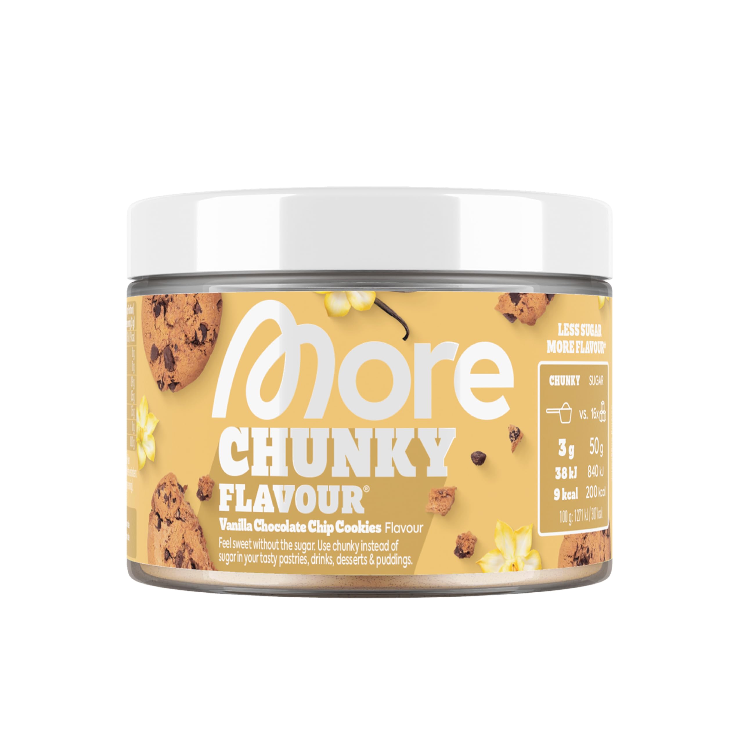 MORE Chunky Flavour, Vanilla Perfection, 150 g, vegan, Geschmackspulver zum Süßen, ohne viel Zucker und Kalorien, mit Inulin und Laktase - made in Germany