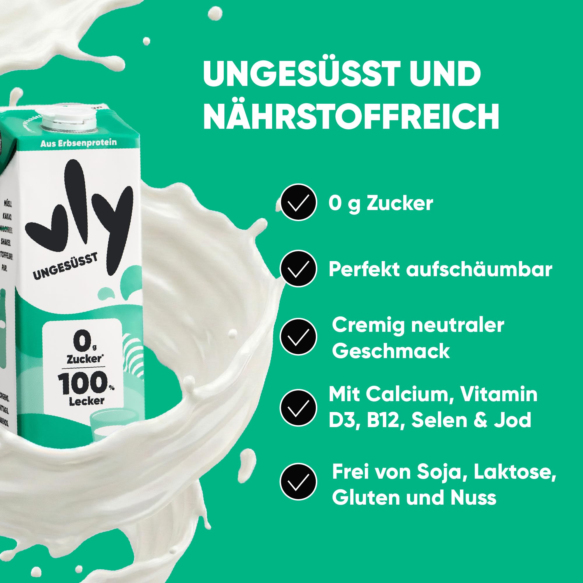 vly BARISTA - Die vegane Milchalternative aus Erbsenprotein | Cremiger Schaum | Reich an Ballaststoffen, Calcium, Vitaminen & Protein | Laktosefrei, Glutenfrei, Zuckerarm, Pflanzlich - 16x1L