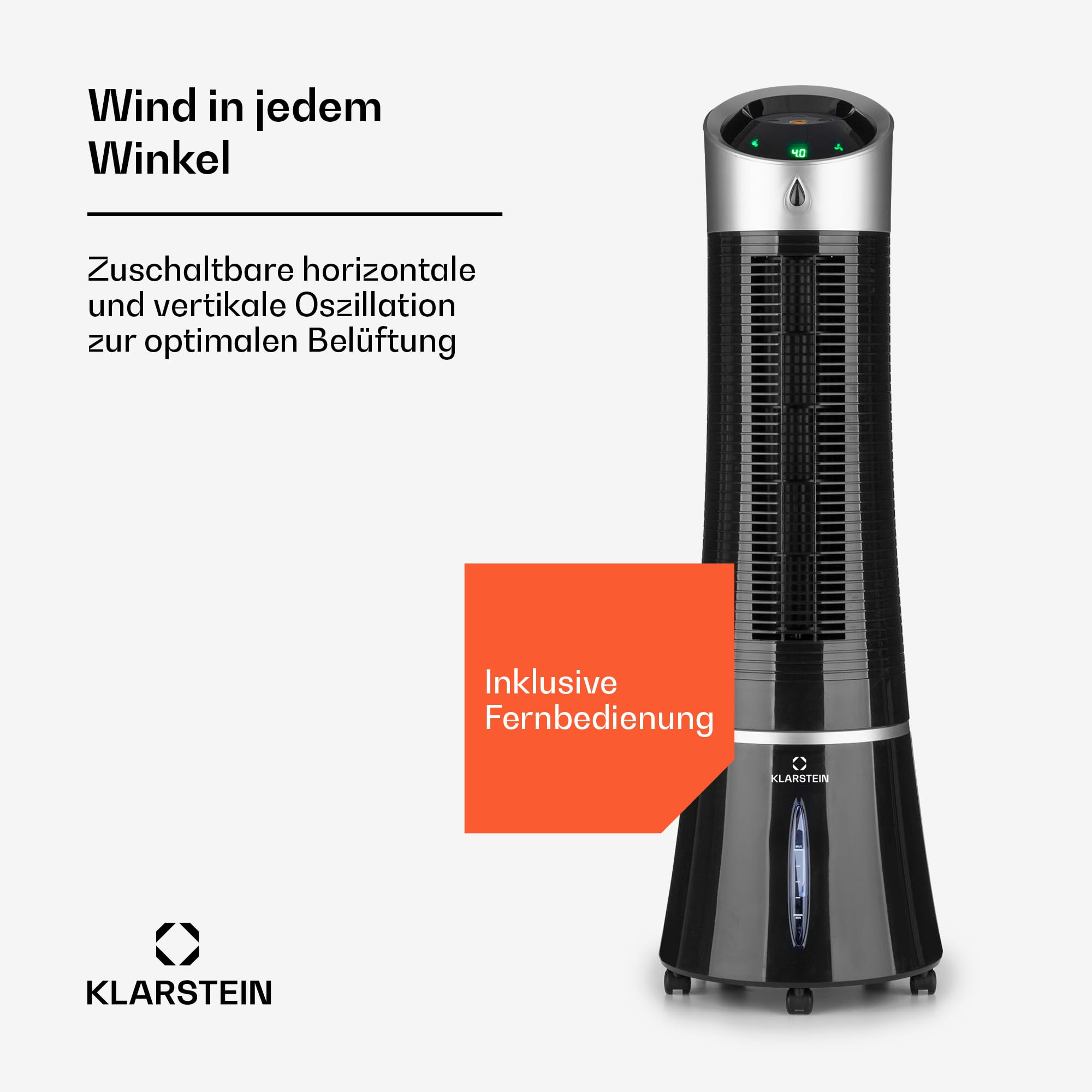Klarstein Luftkühler mit Wasserkühlung, 5-in-1 Verdunstungskühler, Luftbefeuchter, Ventilator, Luftreiniger & Nachtmodus, Mobile Klimageräte Luftkühler 6L, 45 Watt Air Cooler, 180 m³/h Luftstrom