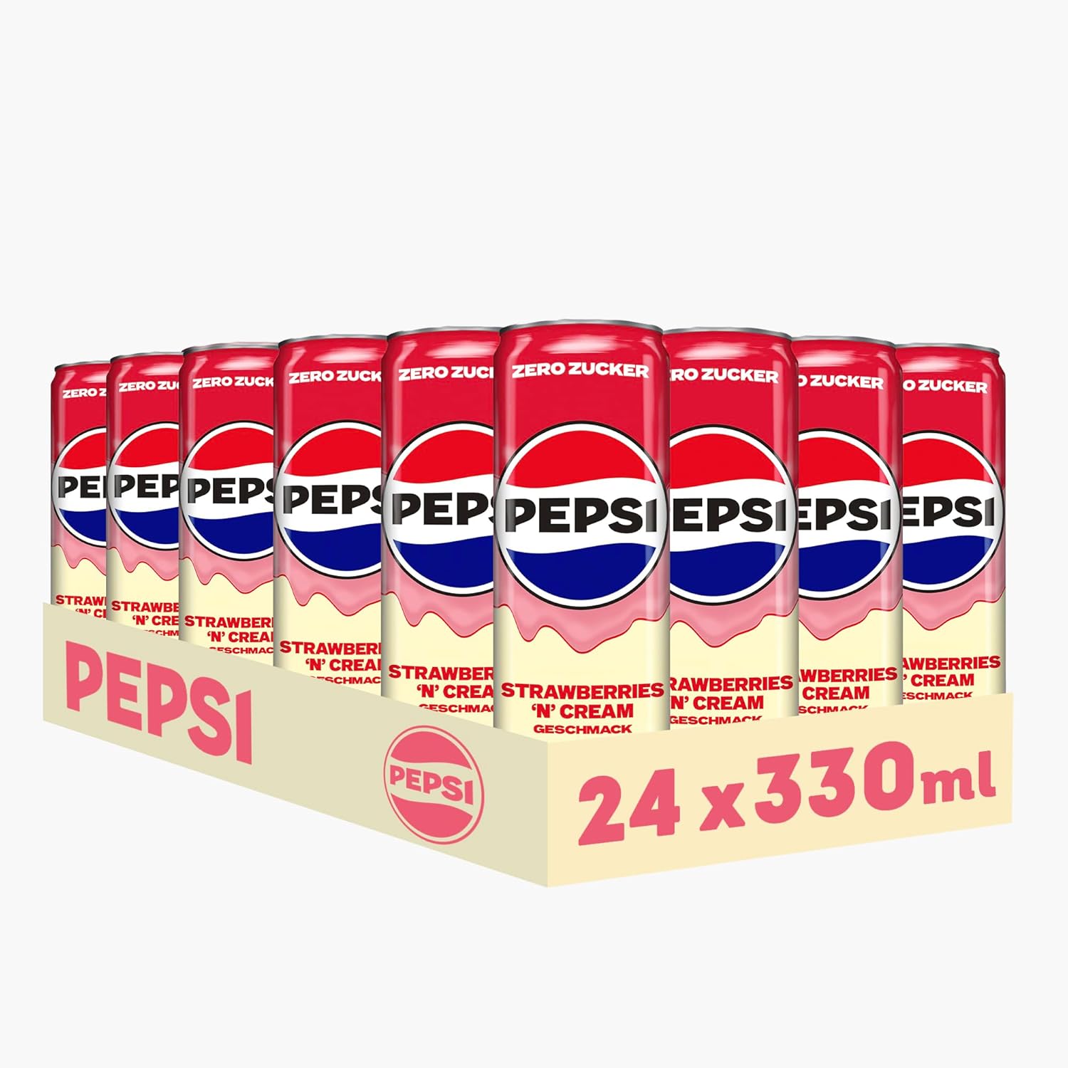 Pepsi Zero Zucker Strawberry 'n' Cream Geschmack in der Dose, Einweg (24 x 0,33l)