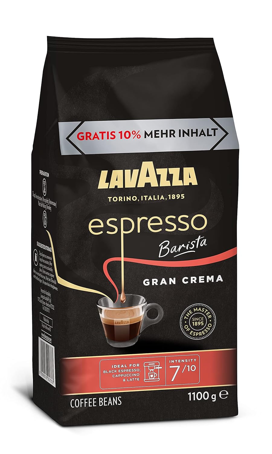 Lavazza, Espresso Italiano Cremoso, Arabica und Robusta Kaffeebohnen, mit Aromanoten von Gewürzen und Kakao, Intensität 8/10, Mittlere Röstung, 1 Packung mit 1 Kg