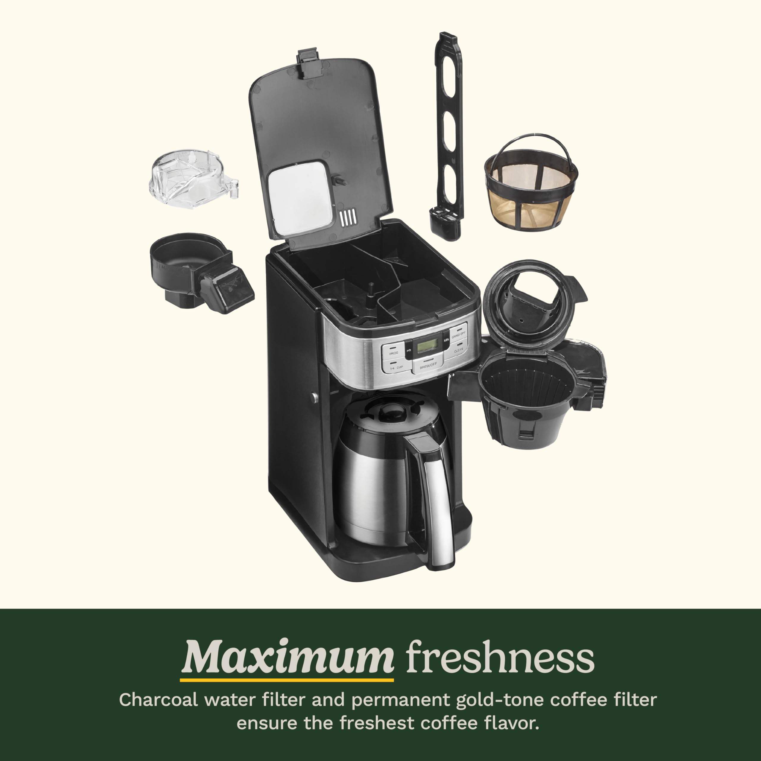 Cuisinart Automatic Grind & Brew 12-Cup Coffee Maker with Blade Grinder, Programmable Coffee Machine Glass Carafe with 1-4 Cup Setting, Brew Pause, Grind-Off Option, DGB-400NAS, Black/Stainless Steel