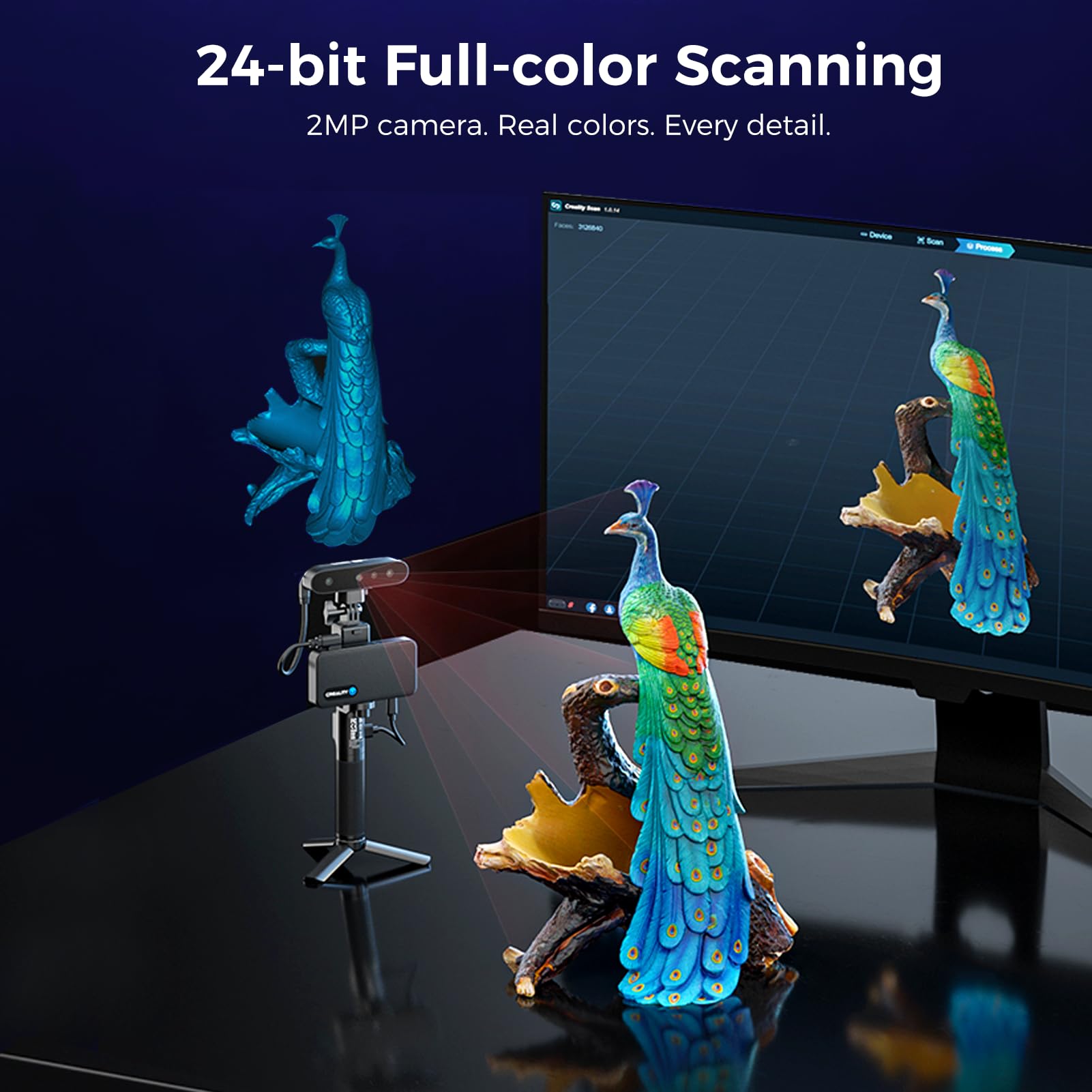 3D Scanner Creality Ferret Pro 0.1mm Accuracy Handheld Scanner with Wireless Scanning Anti-Shake Tracking Fast Full-Color Scan for iOS/Android Phone PC Win 10/11