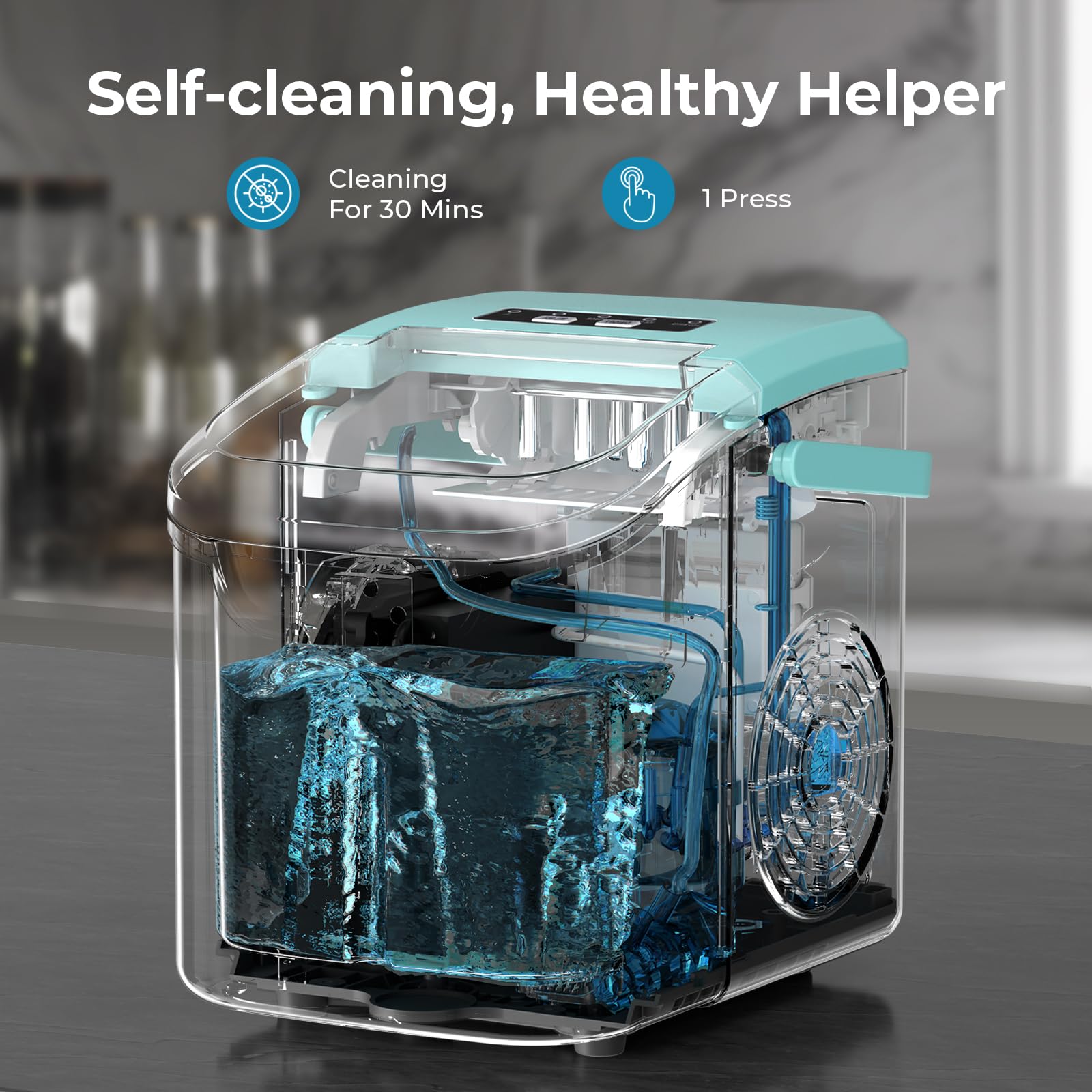 Countertop Ice Maker Machine, 8 Ice Cubes in 6 mins, 26lb/Day Ice with 2 Sizes- Portable Mini, Energy Saving & Basket/Scoop for Home/Party/Travel/Camping/Bar,Black
