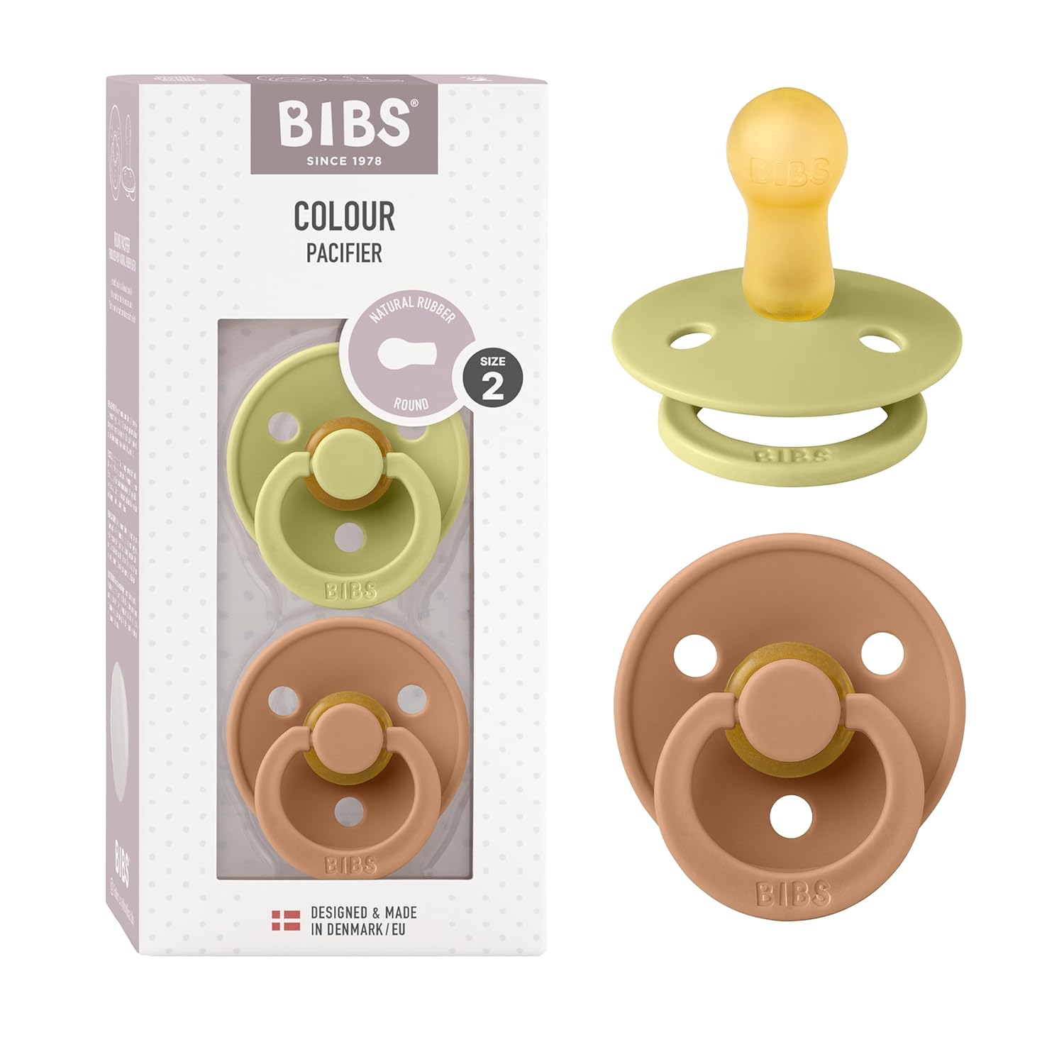 BIBS Colour Schnuller 2er-Pack, BPA-frei, Kirschform Nippel. Naturkautschuk/Latex, Hergestellt in Dänemark. Größe 1 | 0+ Monate | 2-Pack, Ivory/Sage