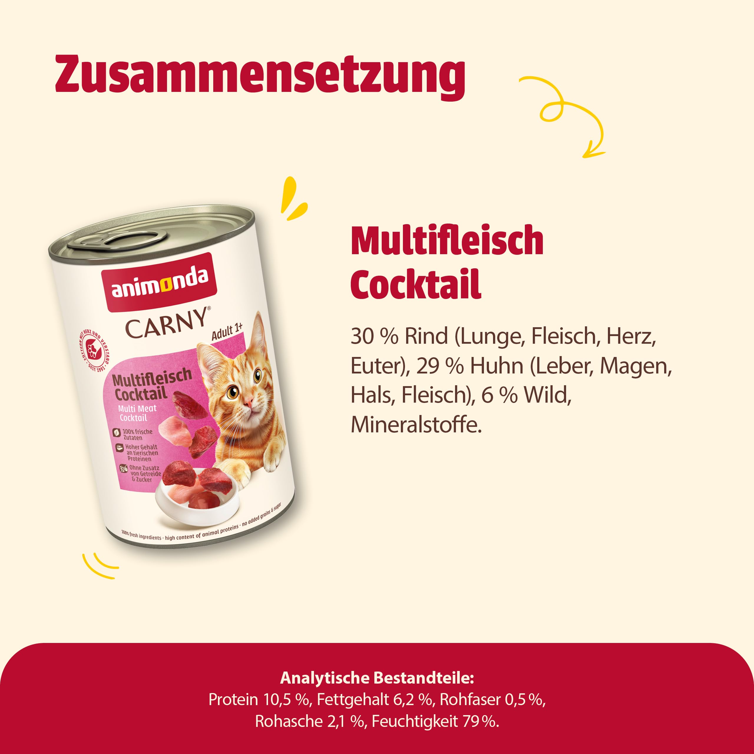 animonda Carny Adult Huhn + Lachs (6 x 400 g), Katzennassfutter für ausgewachsene Katzen, Nassfutter mit 100 % frischen, fleischlichen Zutaten, Katzenfutter ohne Getreide und Zucker