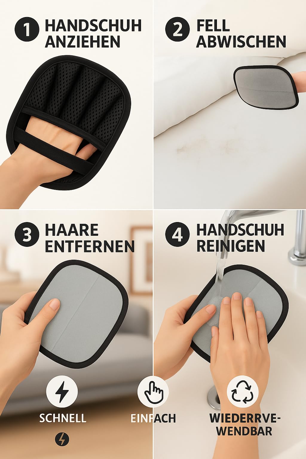 Tierhaarentferner Handschuh 2er Set – Verdicktes Design mit starker elektrostatischer Saugkraft, Fell Magnet handschuh，haarentfernungshandschuh, tierhaarentfernungshandschuh