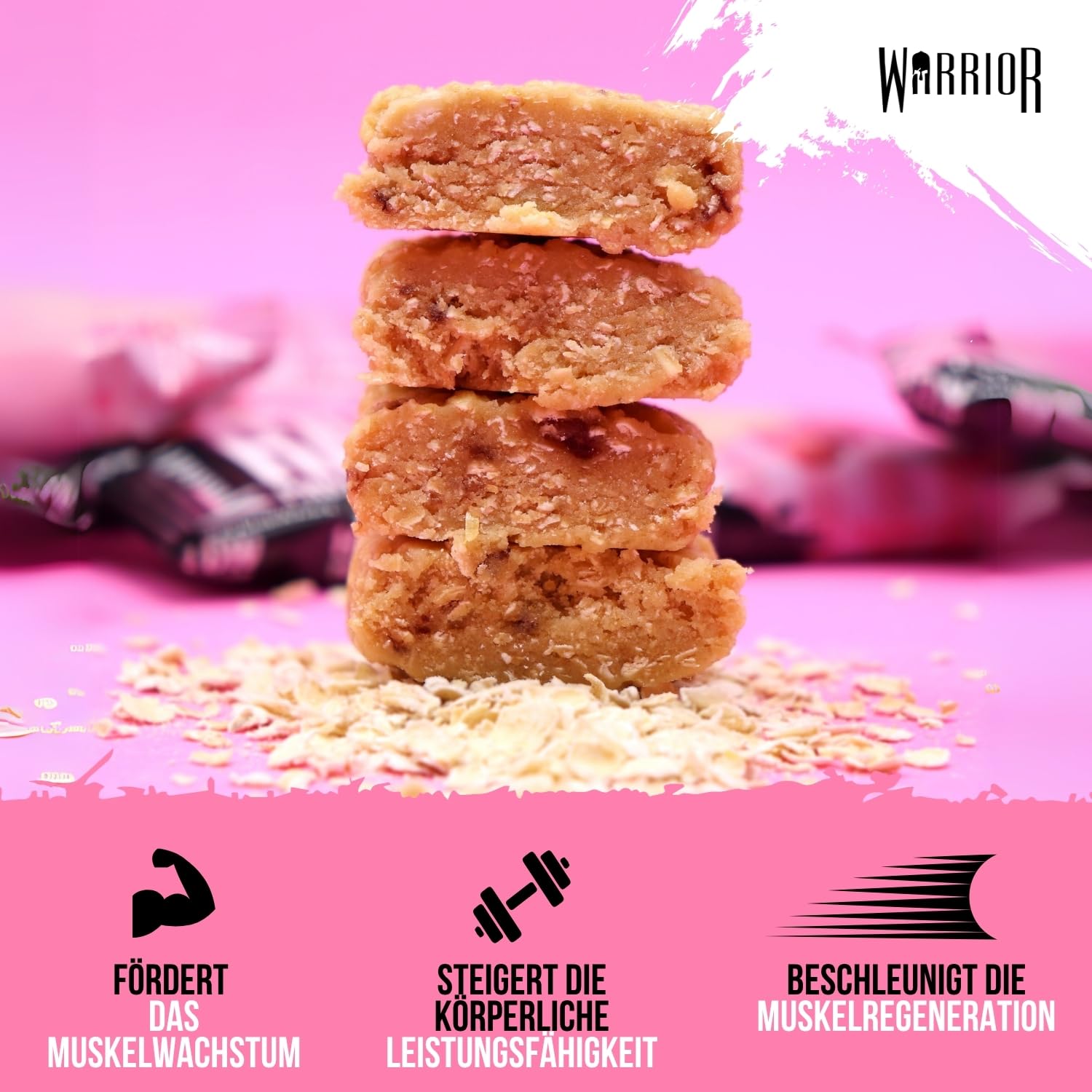 Warrior Raw Proteinriegel 12 x 75 g – Ballaststoffreicher Haferriegel mit Protein, High Protein Snack ohne Zucker, Natürlicher Haferflocken Riegel mit Präbiotika – Schoko-Brownie