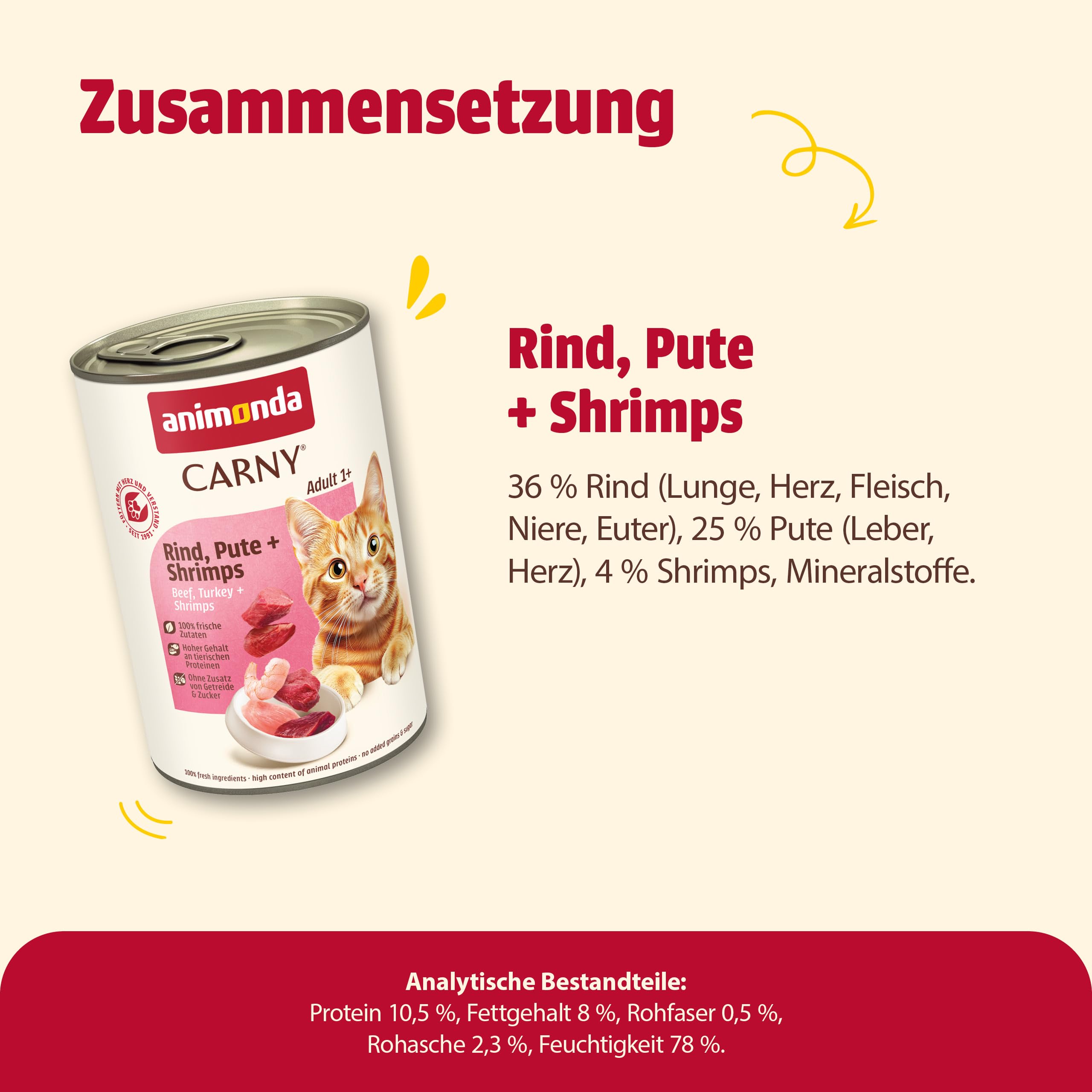animonda Carny Adult Huhn + Lachs (6 x 400 g), Katzennassfutter für ausgewachsene Katzen, Nassfutter mit 100 % frischen, fleischlichen Zutaten, Katzenfutter ohne Getreide und Zucker