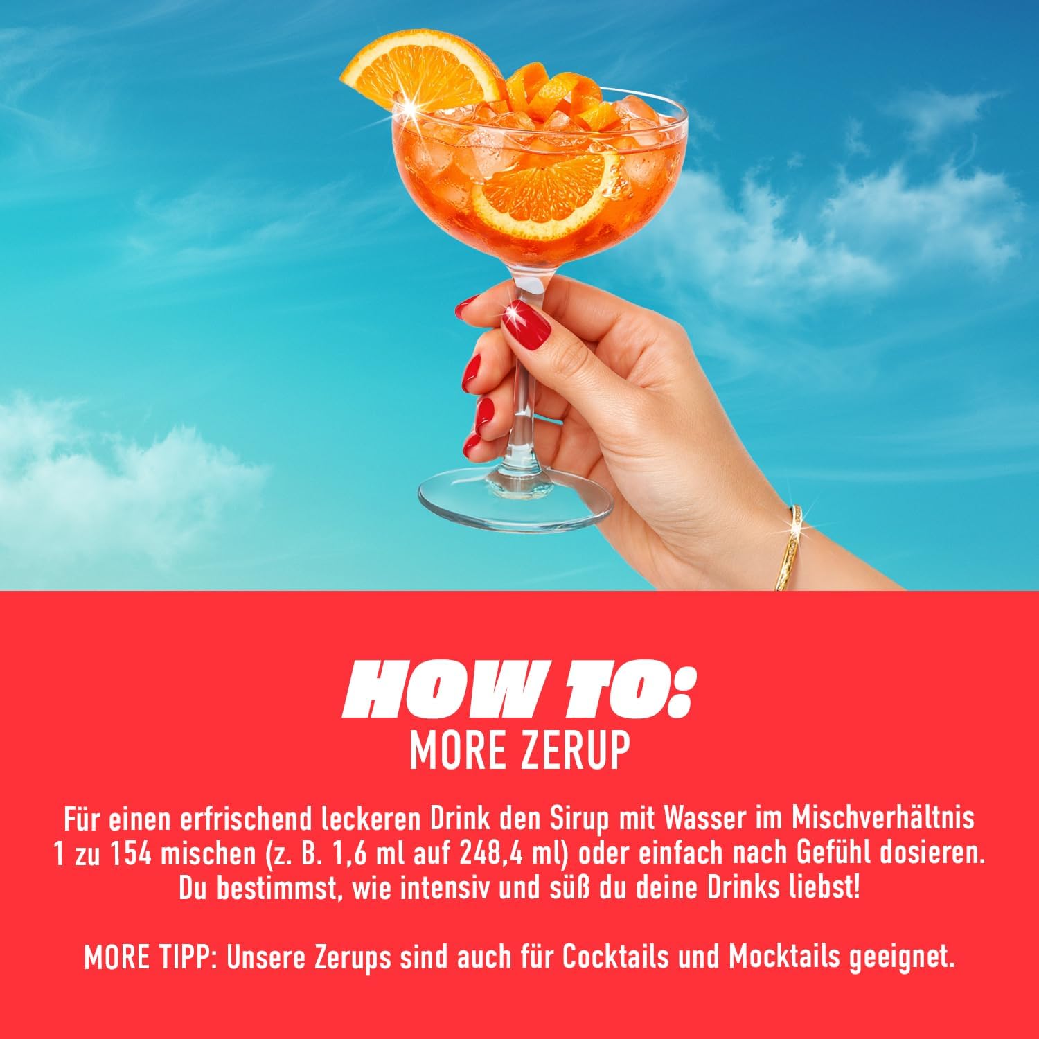 MORE Zerup, Peach Iced Tea, 65 ml, für bis zu 8 l Fertiggetränk, zuckerfreier Sirup mit u.a. echten Fruchtextrakten, vegan, zero Kalorien - made in Germany