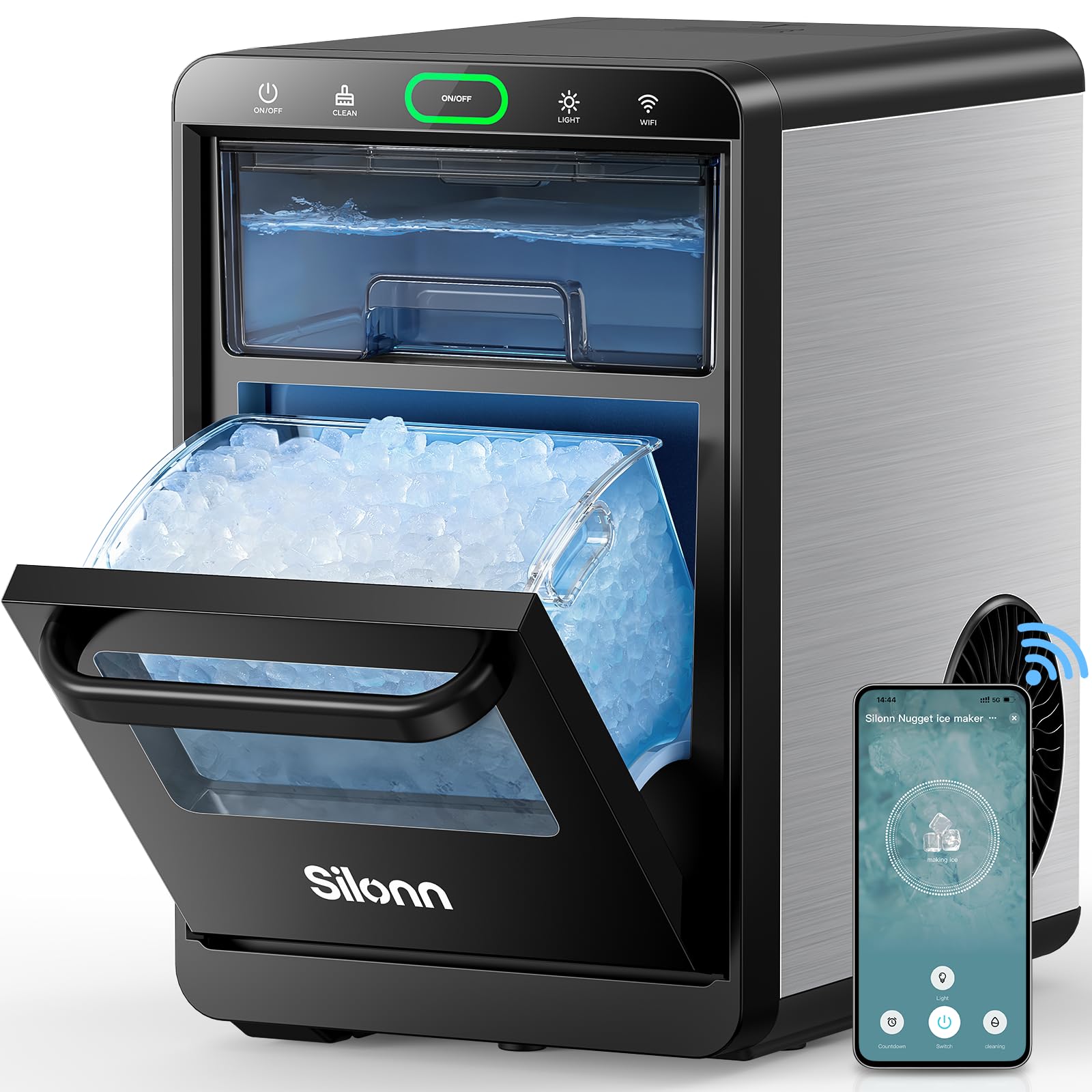 Silonn Ice Maker Countertop, Portable Ice Machine with Carry Handle, Self-Cleaning Ice Makers with Basket and Scoop, 9 Cubes in 6 Mins, 26 lbs per Day, Ideal for Home, Kitchen, Camping, RV