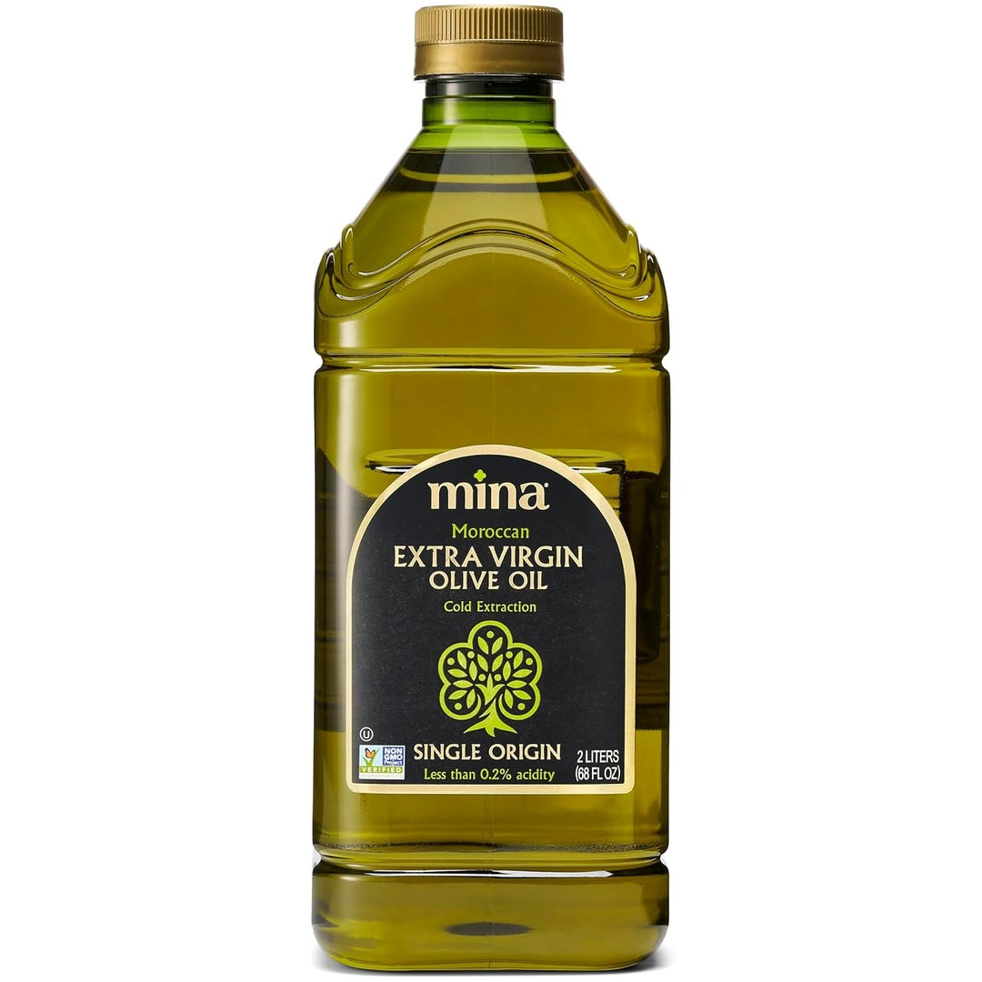Mina Moroccan Olive Oil Extra Virgin 68 Fl Oz, New Harvest, Polyphenol Rich Olive Oil, Single Origin Extra Virgin Olive Oil, Cold Extraction, Less than 0.2% Acidity, 2 L