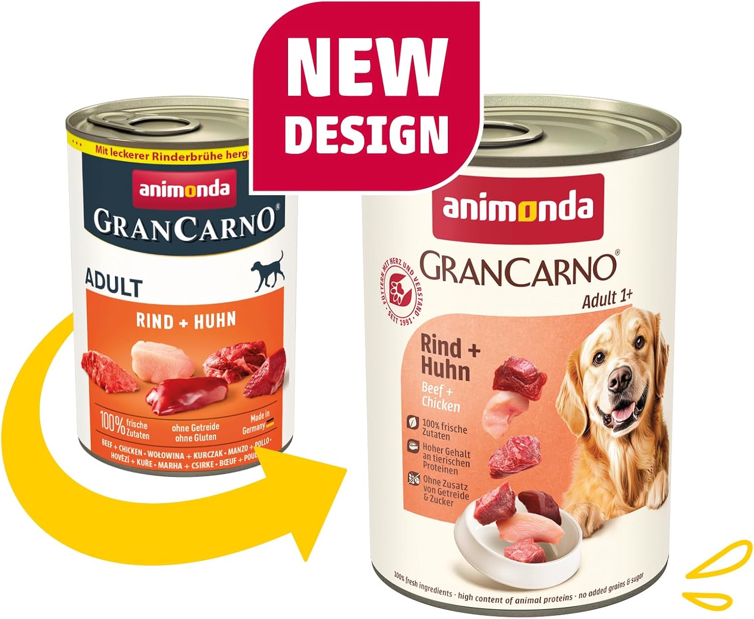 animonda GranCarno Adult Deftige Variation (6 x 800 g), Hundenassfutter für ausgewachsene Tiere, Nassfutter für Hunde mit 100% frischen, fleischlichen Zutaten, Hundefutter ohne Getreide