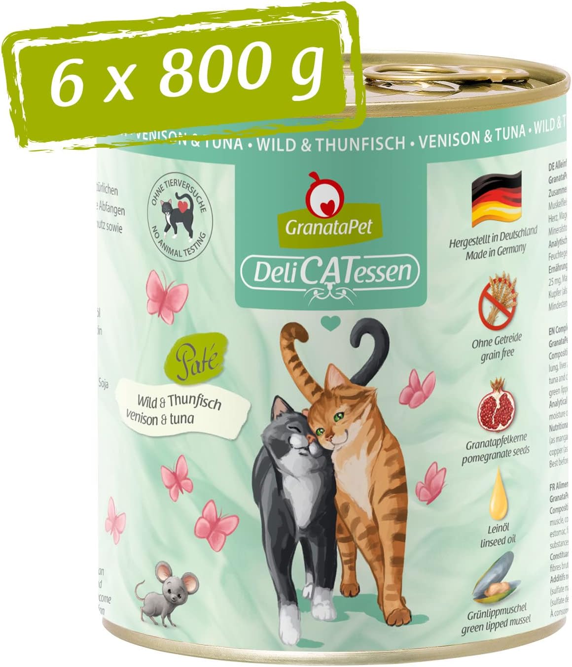 GranataPet DeliCatessen Huhn PUR, Nassfutter für Katzen, Futter ohne Getreide & ohne Zuckerzusätze, Katzenfutter mit hohem Fleischanteil & hochwertigen Ölen, 6 x 400 g