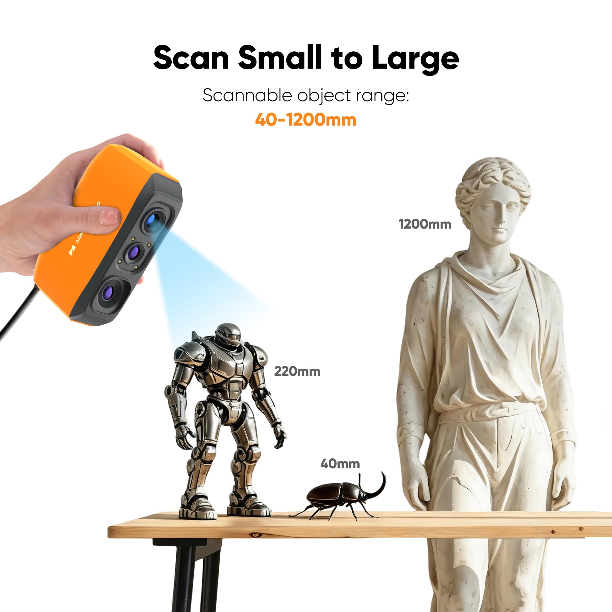 3DMakerpro Fox Entry-Level Medium-Format 3D Scanners for 3D Printing, Handheld 3D Scanner with Markerless AI Visual Tracking, 10FPS Fast Scan, 0.07mm Accuracy for 3D Printer