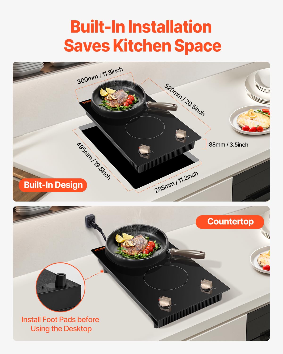 VEVOR Built-in Induction Electric Stove Top 30 Inch,5 Burners Electric Cooktop,9 Power Levels & Sensor Touch Control,Easy to Clean Ceramic Glass Surface,Child Safety Lock,240V