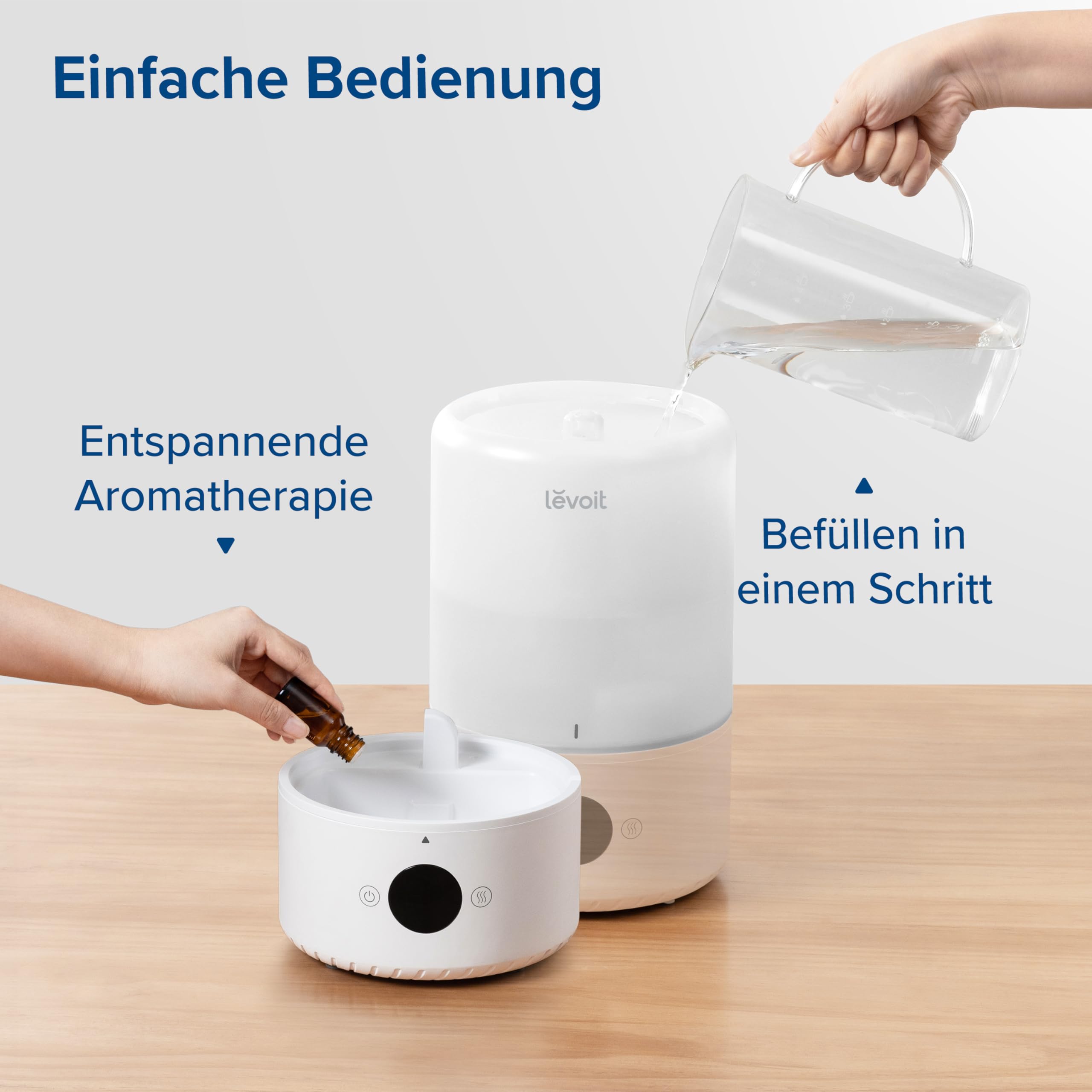 Levoit Luftbefeuchter Schlafzimmer, 23dB leise Humidifier, Top-Fill für Baby, bis 25H, Raumbefeuchter mit 360 grad Drehdüse für Kinderzimmer, Pflanzen, Auto Shut-off, 2,5 L, Weiß