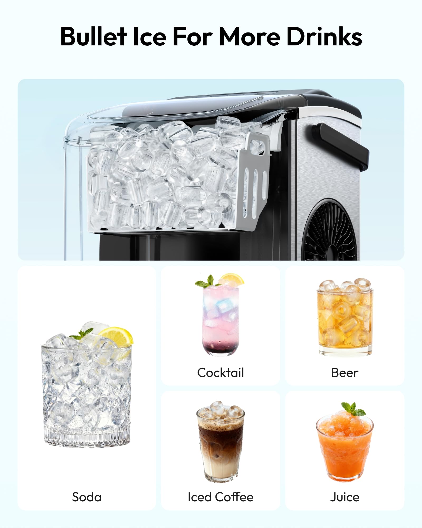 EUHOMY Countertop Ice Maker Machine with Handle, 26lbs in 24Hrs, 9 Ice Cubes Ready in 6 Mins, Auto-Cleaning Portable Ice Maker with Basket and Scoop, for Home/Kitchen/Camping/RV. (Black)