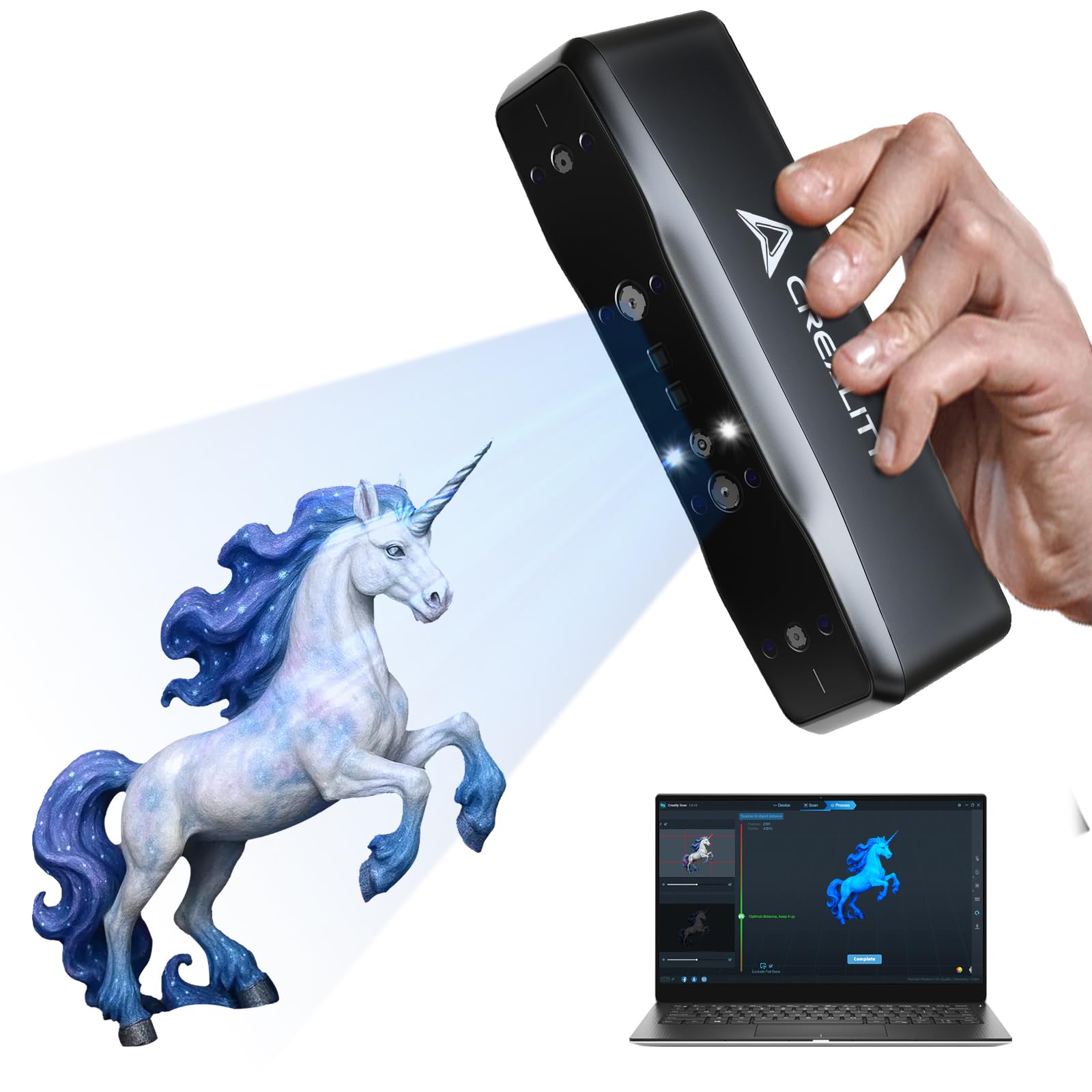 Creality Sermoon S1 3D Scanner, High-Precision 0.02mm Metrology-Grade 3D Scanner for 3D Printing with Blue/IR Laser, Exclusive Single-line Deep Hole scanning Technology, Wireless Support