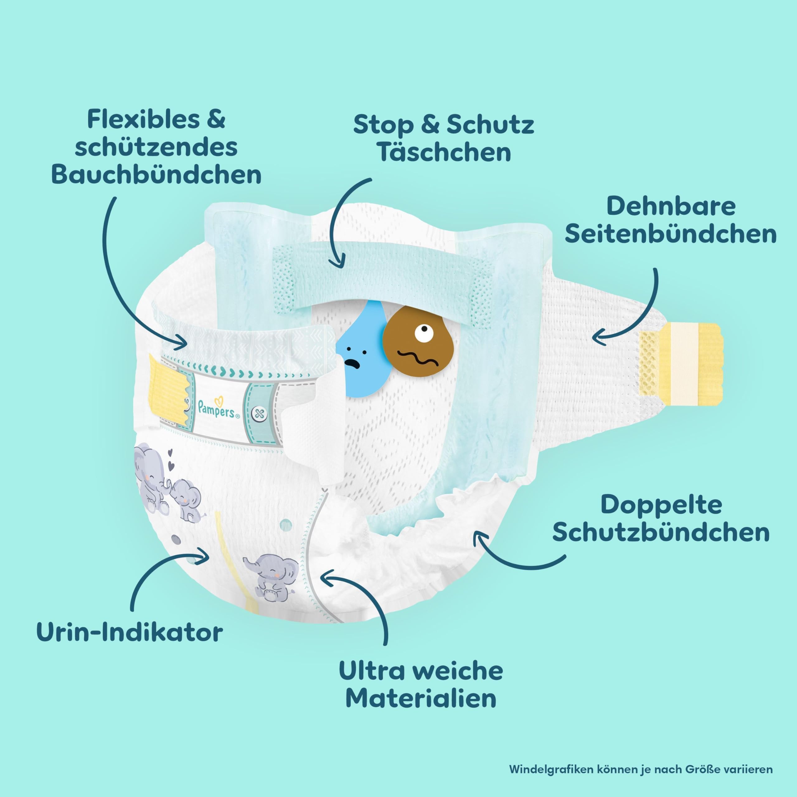Pampers Premium Protection Größe 4, 186 Windeln, 9kg-14kg, unser Nr. 1 Haut- und Auslaufschutz