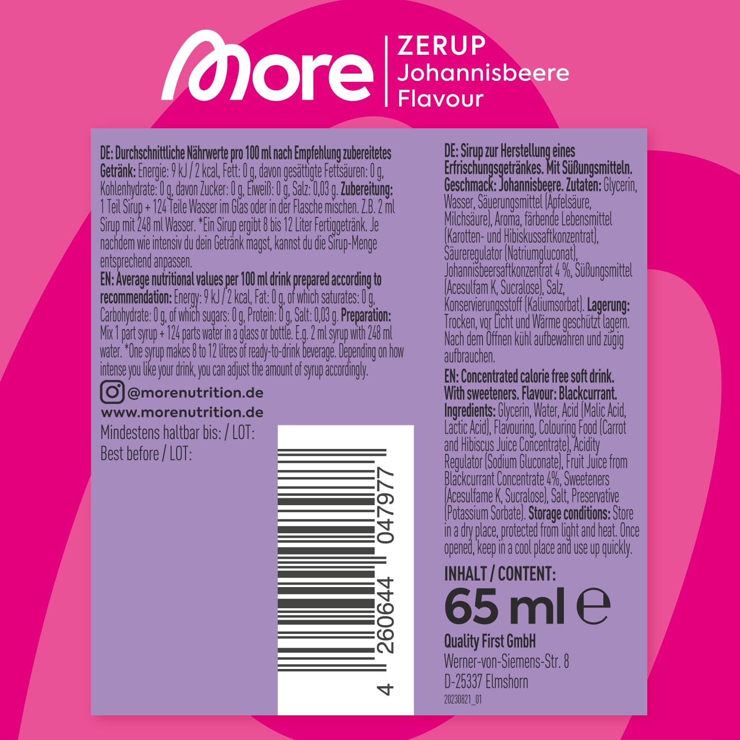 MORE Zerup, mixed 6er Bundle, 6 x 65 ml, verschiedene Sorten, für bis zu 48 l Fertiggetränk, zuckerfreier Sirup mit u.a. echten Fruchtextrakten, vegan, zero Kalorien - made in Germany