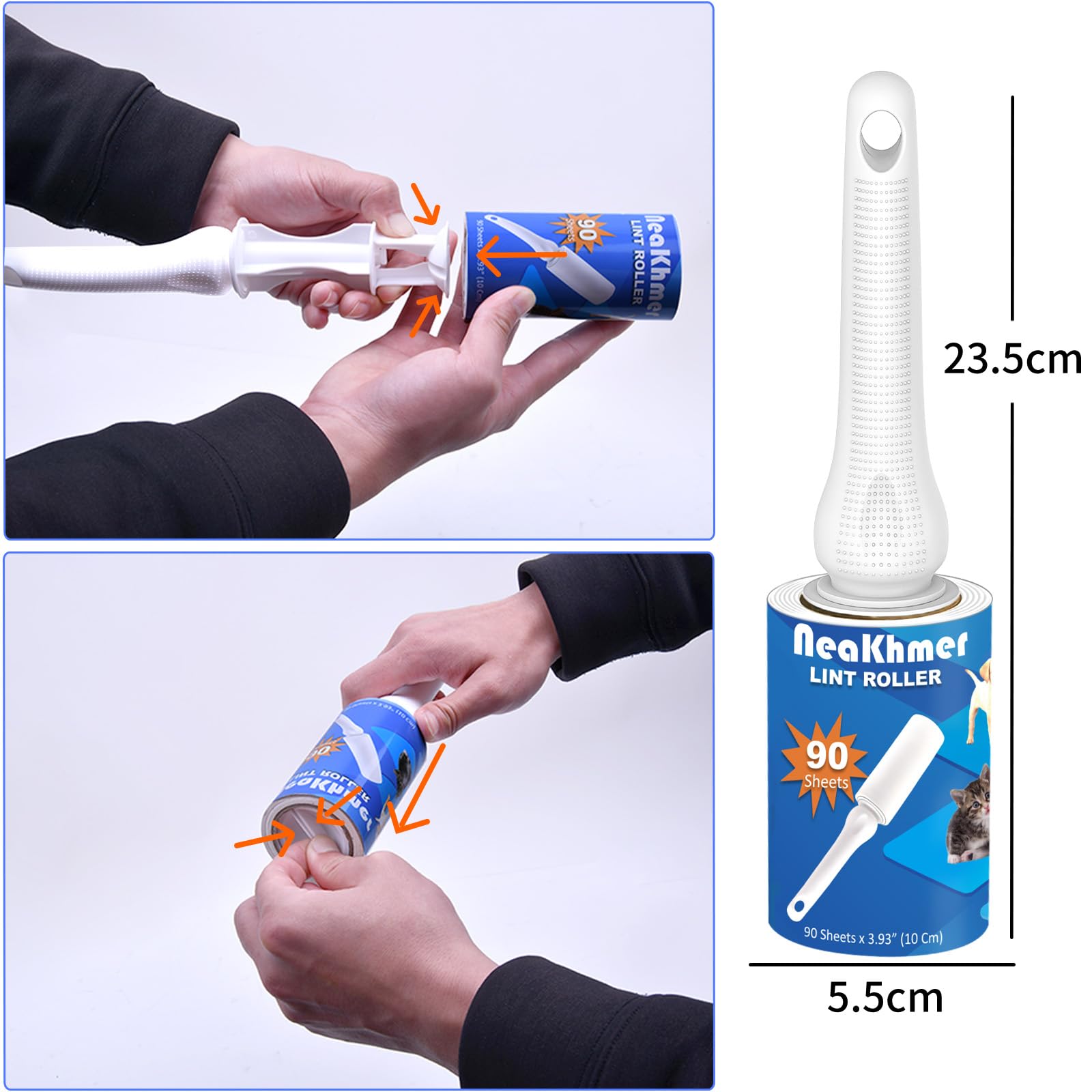 Fusselroller für Tierhaare 540 Blatt, extra klebriger tragbarer Fusselentferner, Fusselroller Kleidung, Entferner Katzen Hundehaare,Fusselrolle Tierhaare