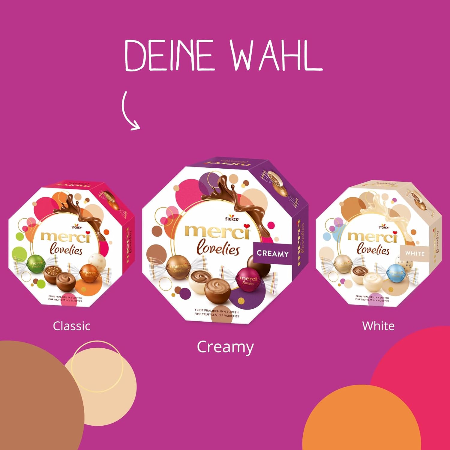 merci lovelies Classic – 1 x 185 g – Pralinen-Schachtel mit 5 gefüllten Schokoladen-Spezialitäten – Schokokugeln zum Teilen & Verschenken