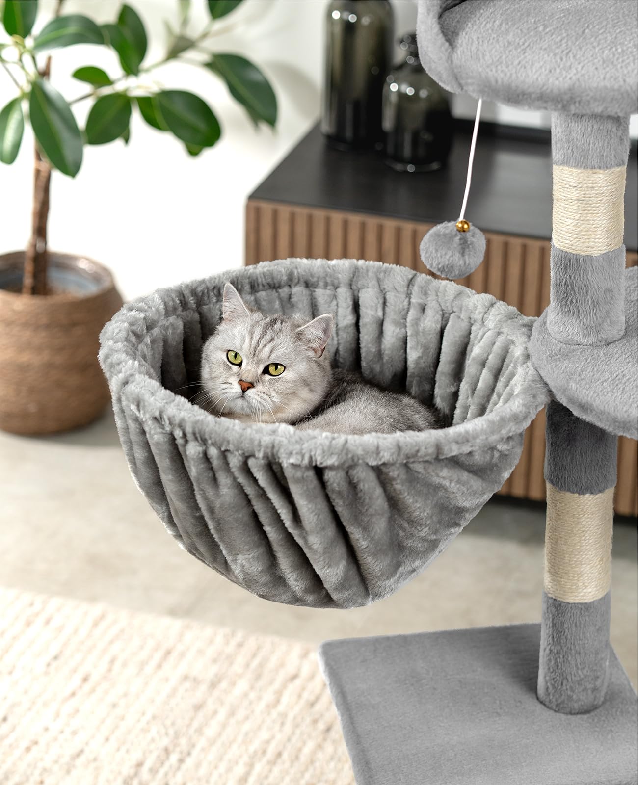 lionto Liegemulde aus weichem Plüsch für Kratzbaum, Ø 40 cm, 25 cm Tiefe, kuschelige Schlafmulde für jeden Katzenbaum mit M8-Gewinde, Stabiler Metallrahmen für kleine und große Katzen, dunkelgrau