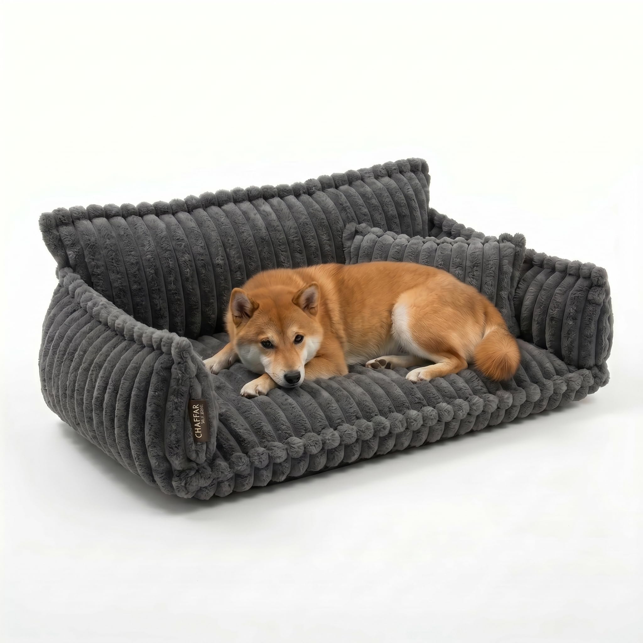 Katzensofa Chaffar | Katzenbett Hundebett Hundesofa | Orthopädische Matratze | Moderner Stil | Cord-Design Größen (Lichtgrau, M (80cm))