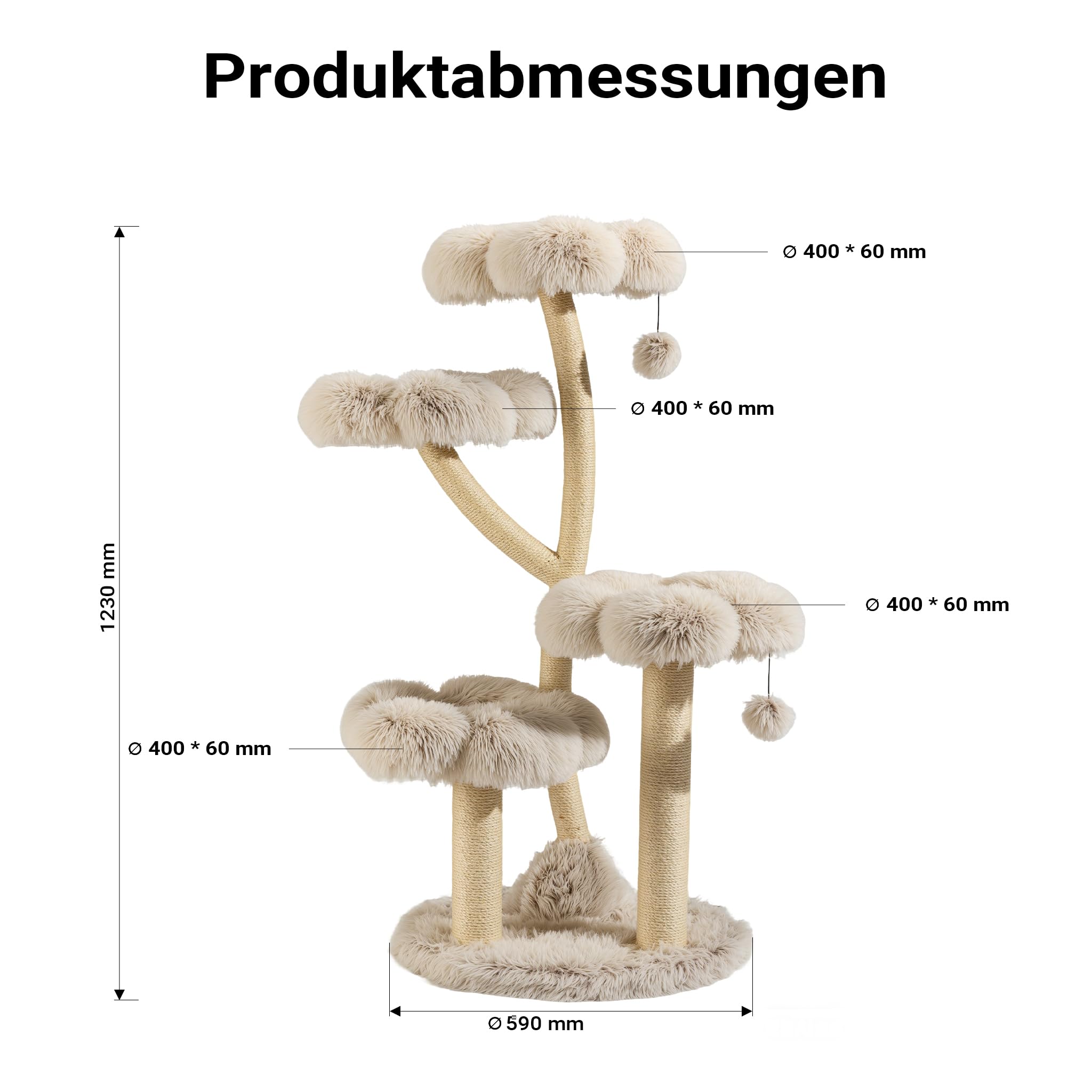 Fudajo Designer Kratzbaum mit Hängeliege, Katzenkratzbaum 59 x 59 x 169 cm, Katzenbaum bis max. 15 kg mit Sisal und Plüsch, Katzenmöbel mit 3 Etagen