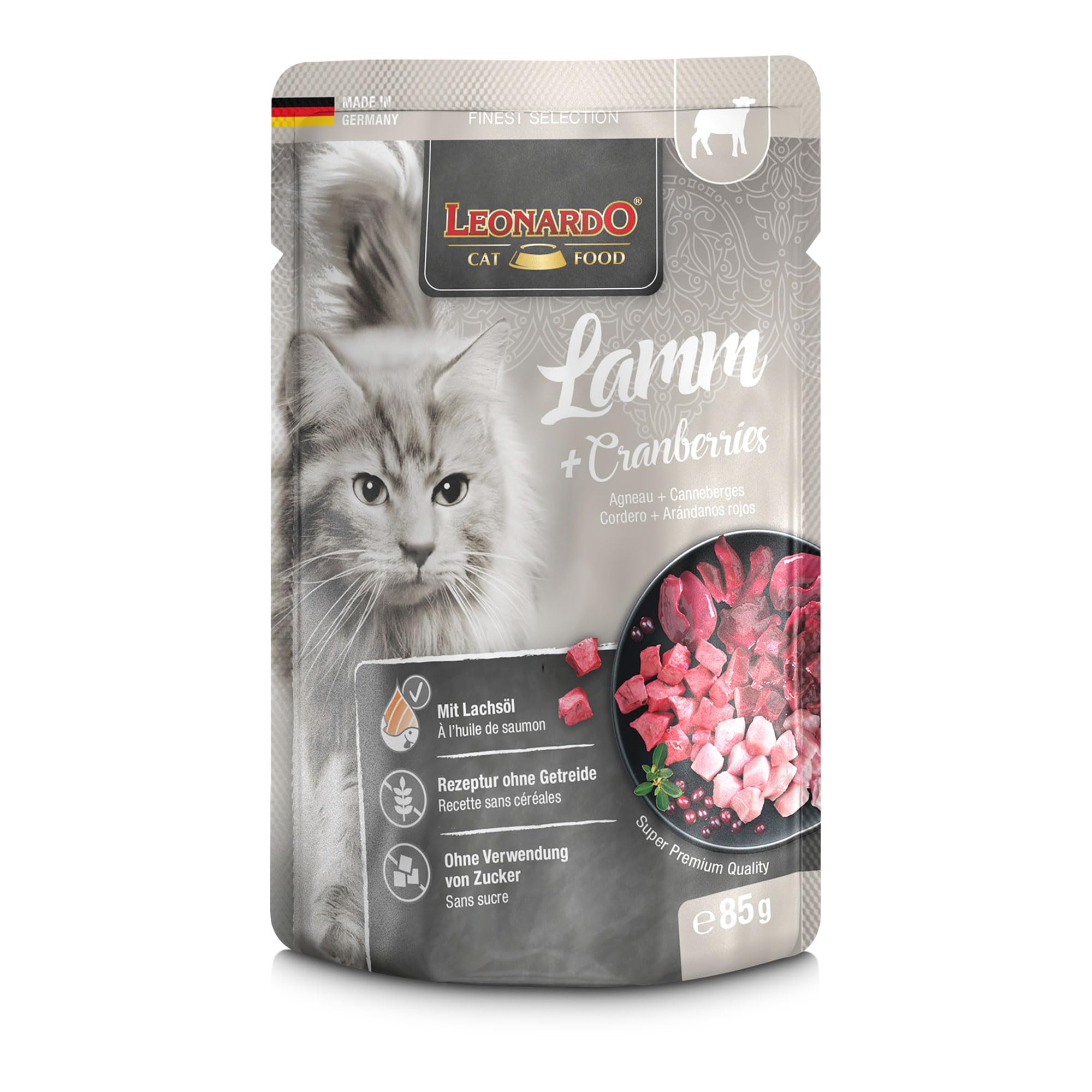 LEONARDO Frischebeutel [16x85g Kaninchen + Cranberries] | Getreidefreies Nassfutter für Katzen | Feuchtfutter Alleinfutter im Einzelportionsbeutel
