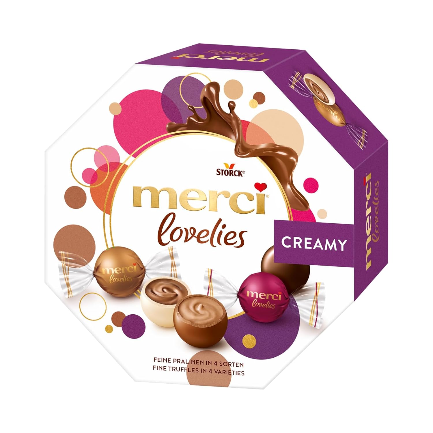 merci lovelies Classic – 1 x 185 g – Pralinen-Schachtel mit 5 gefüllten Schokoladen-Spezialitäten – Schokokugeln zum Teilen & Verschenken