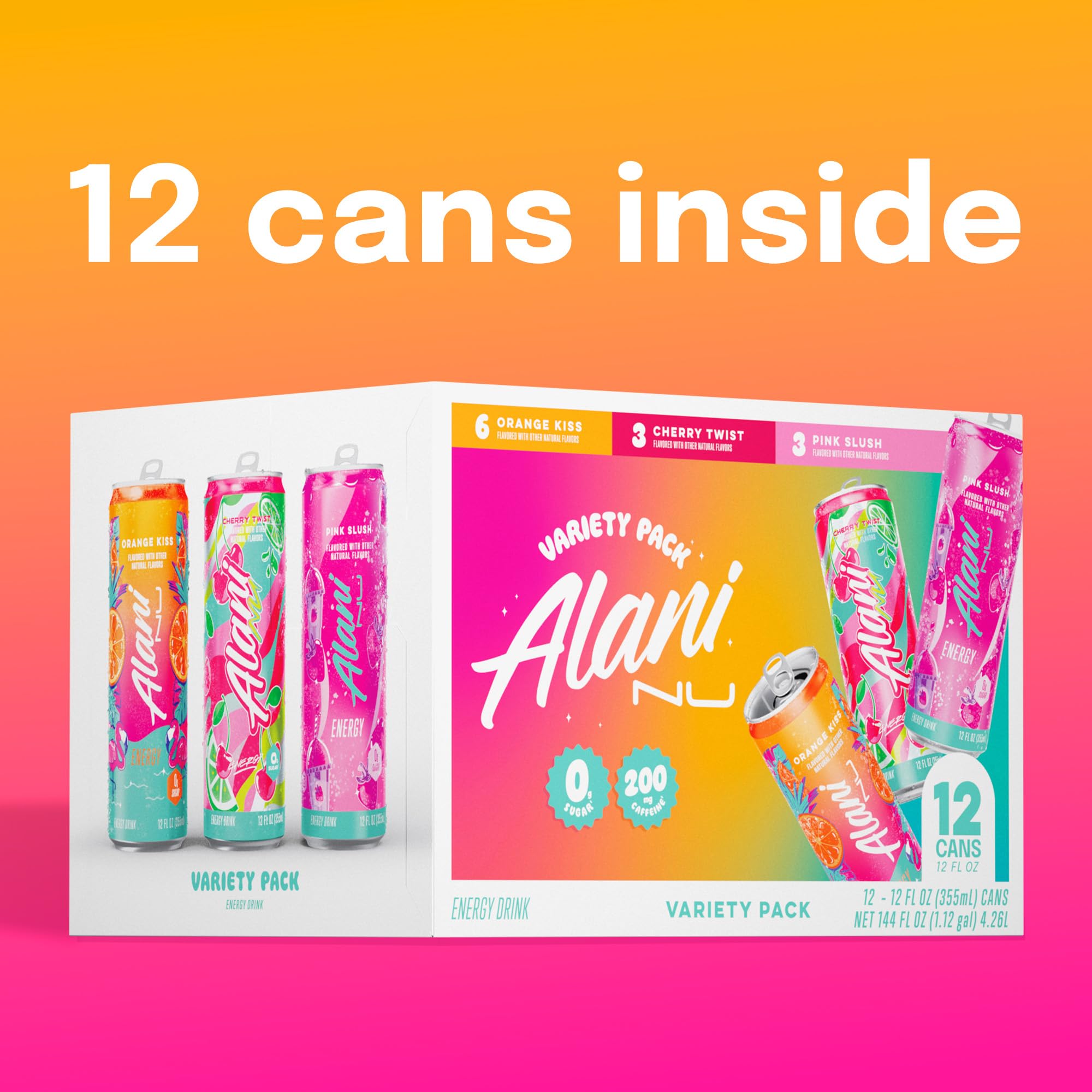 Alani Nu CHERRY TWIST Sugar Free, Low Calorie Energy Drinks, 200mg Caffeine, Biotin B Vitamins, Zero Sugar, 15 Calories, 12 Fl Oz Cans, 12 Pack0