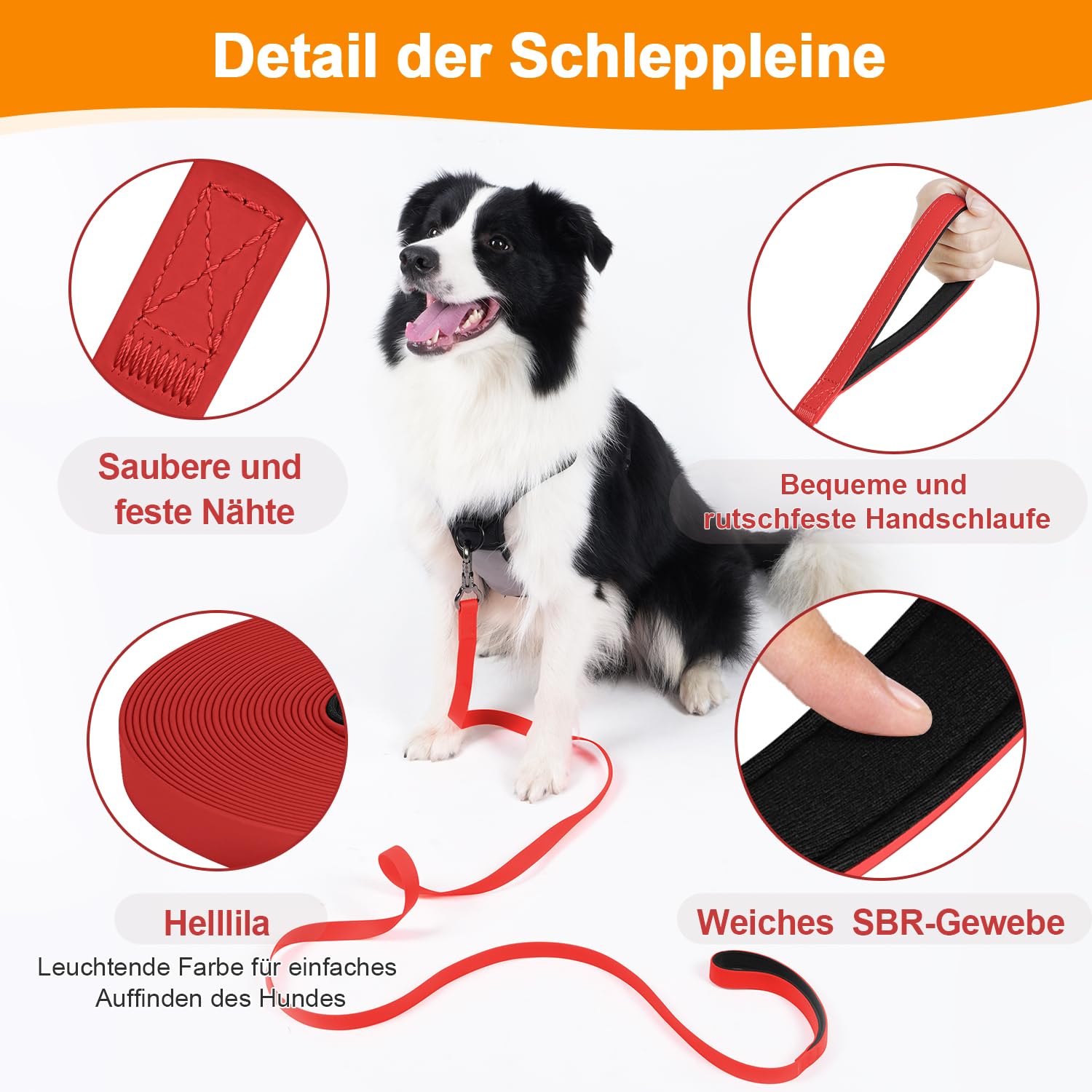 X XBEN Wasserdicht Schleppleine für Hunde,3M 5M 10M 15M 20M 30M Gummierte Schleppleine mit Abschließbarer Karabine,Wasserfest Hundeleine Laufleine für Große bis Kleine Hunde,Robuste Trainingsleine