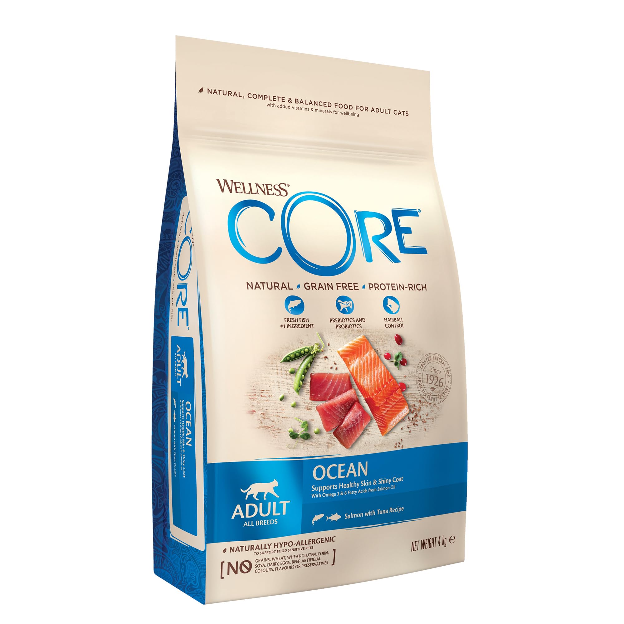 Wellness CORE Sterilised Ocean 4 kg, Lachs – Katzenfutter Trocken für sterilisierte Katzen, getreidefrei, natürlich, hypoallergen, proteinreich, unterstützt gesunde Haut und glänzendes Fell